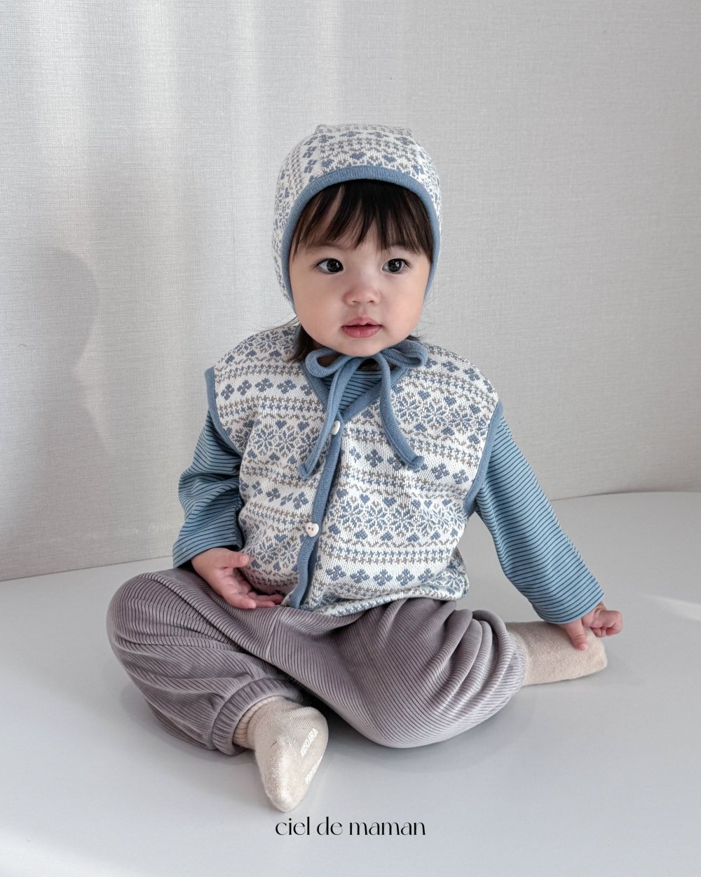 Cieldemaman10｜(6M~24M)  2色雪花針織背心含帽子