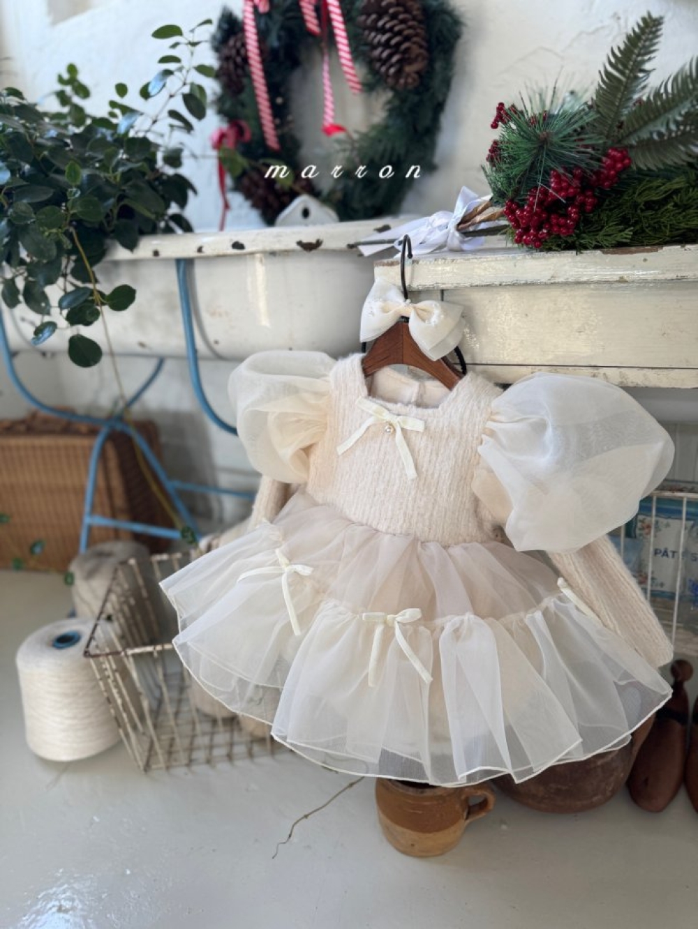 Marron 63｜(3m-18m) 公主蓬蓬袖袖洋裝包屁衣