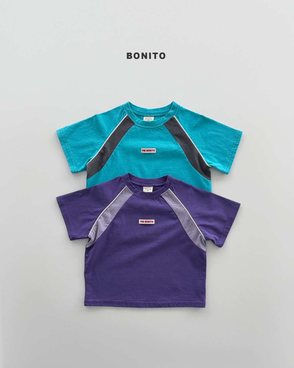 Bonito47｜(75cm-125cm) 2色插肩撞色上衣