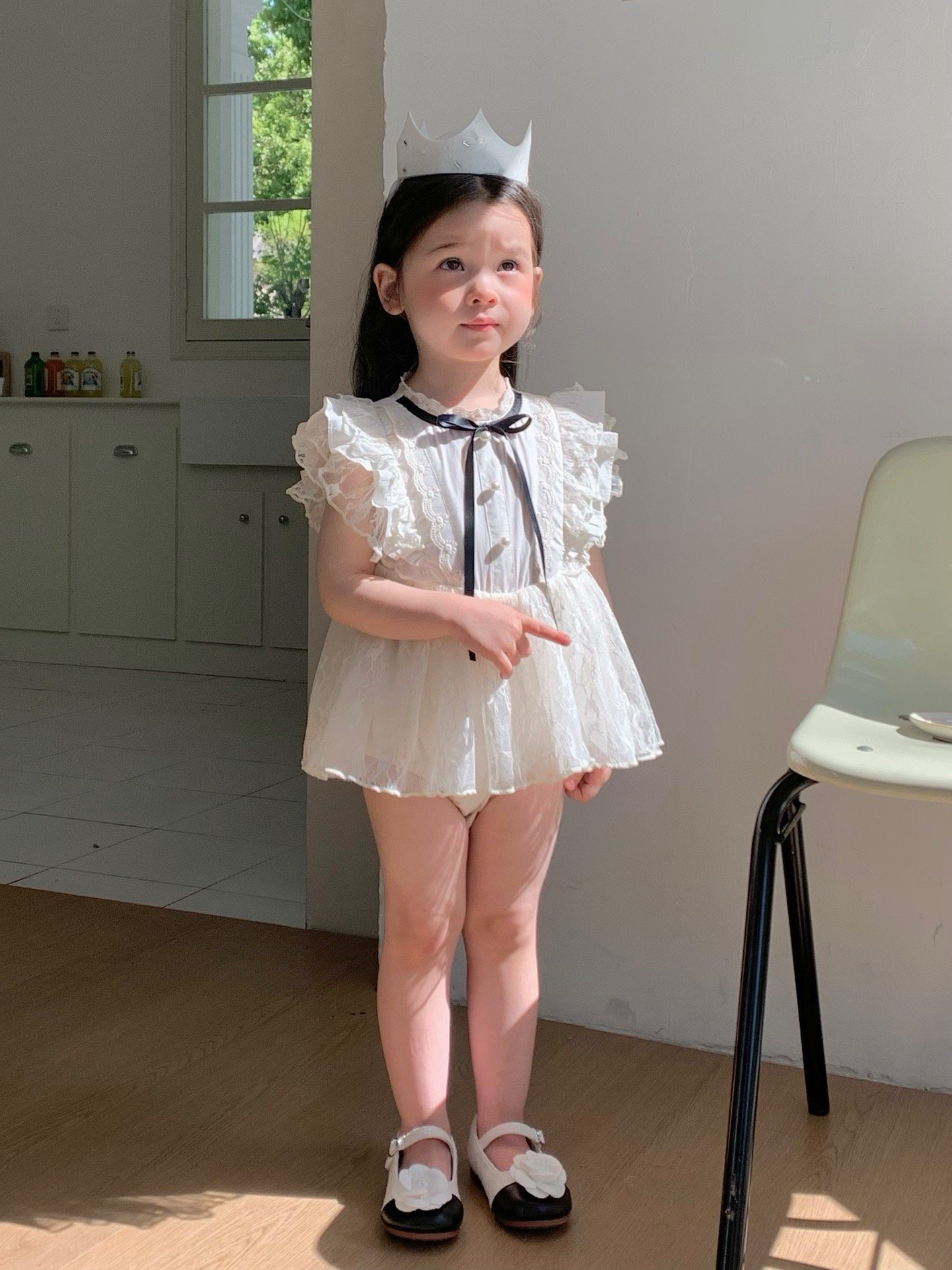 JE59｜(66-90cm) 蕾絲綁帶洋裝包屁衣