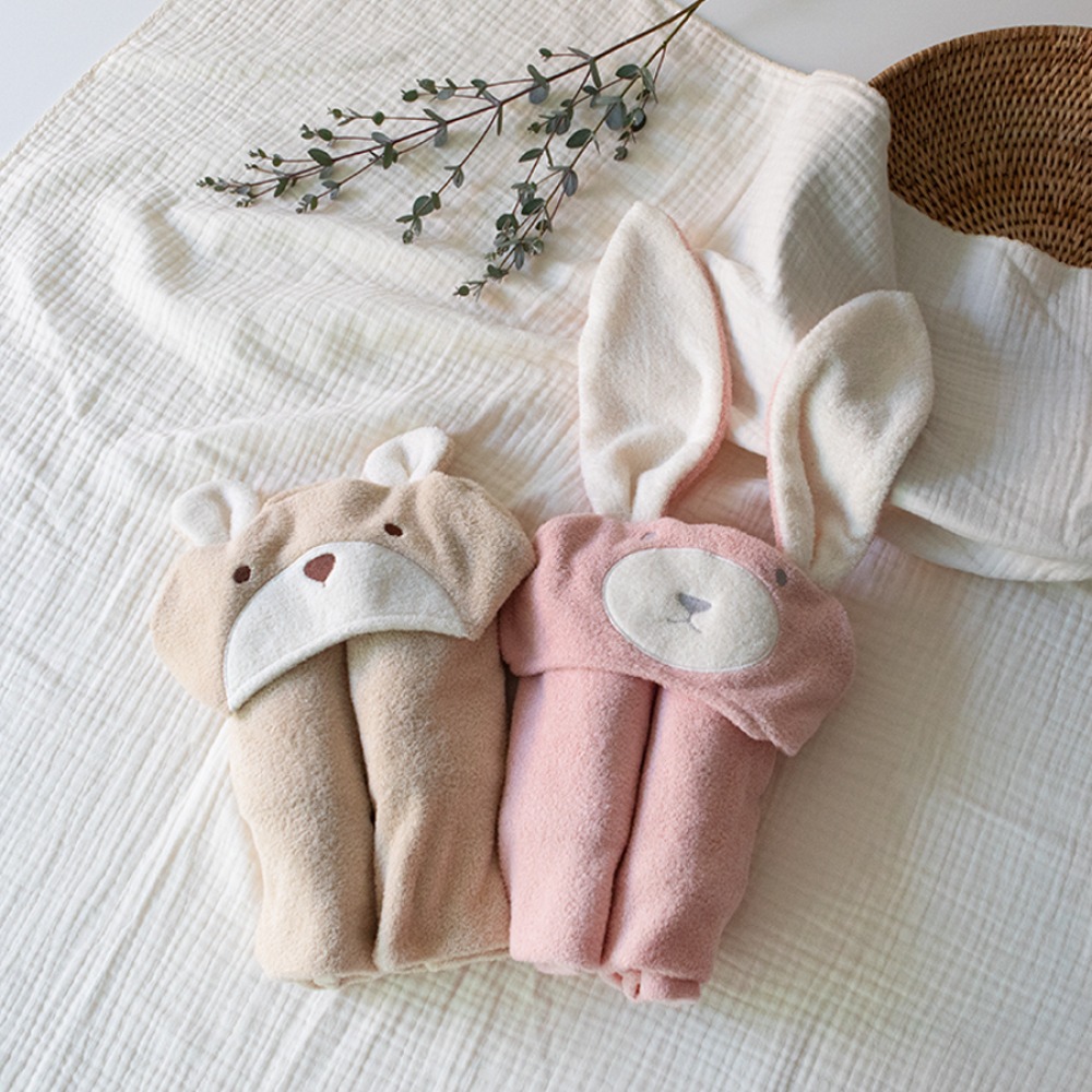 LEMONADE32｜(free) 2色小兔小熊連帽浴巾