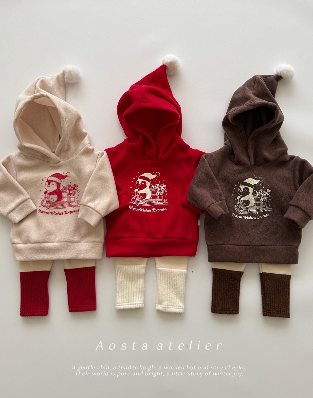 AOSTA27｜(6m-5y) 冬季企鵝印花連帽休閒上衣