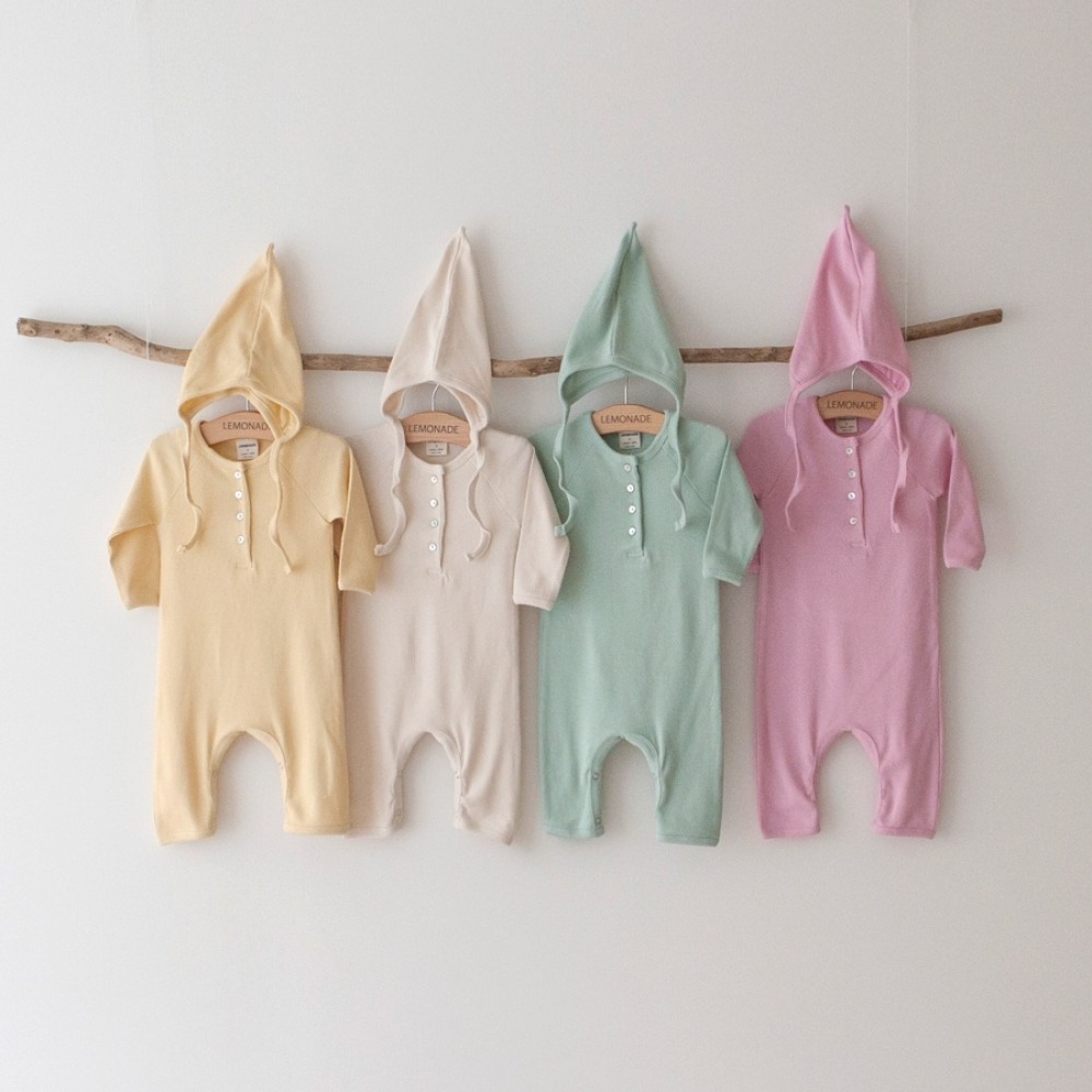 LEMONADE13｜(55cm-85cm) 4色素面排扣連身衣含帽子