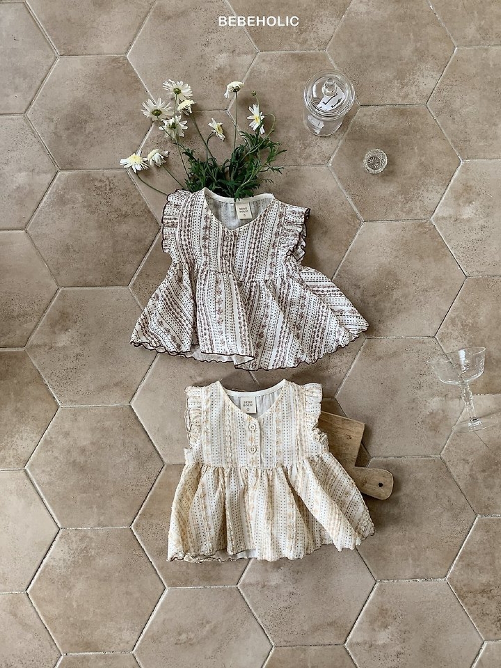 Bebe holic34｜(3m-18m) 花紋娃娃裝上衣