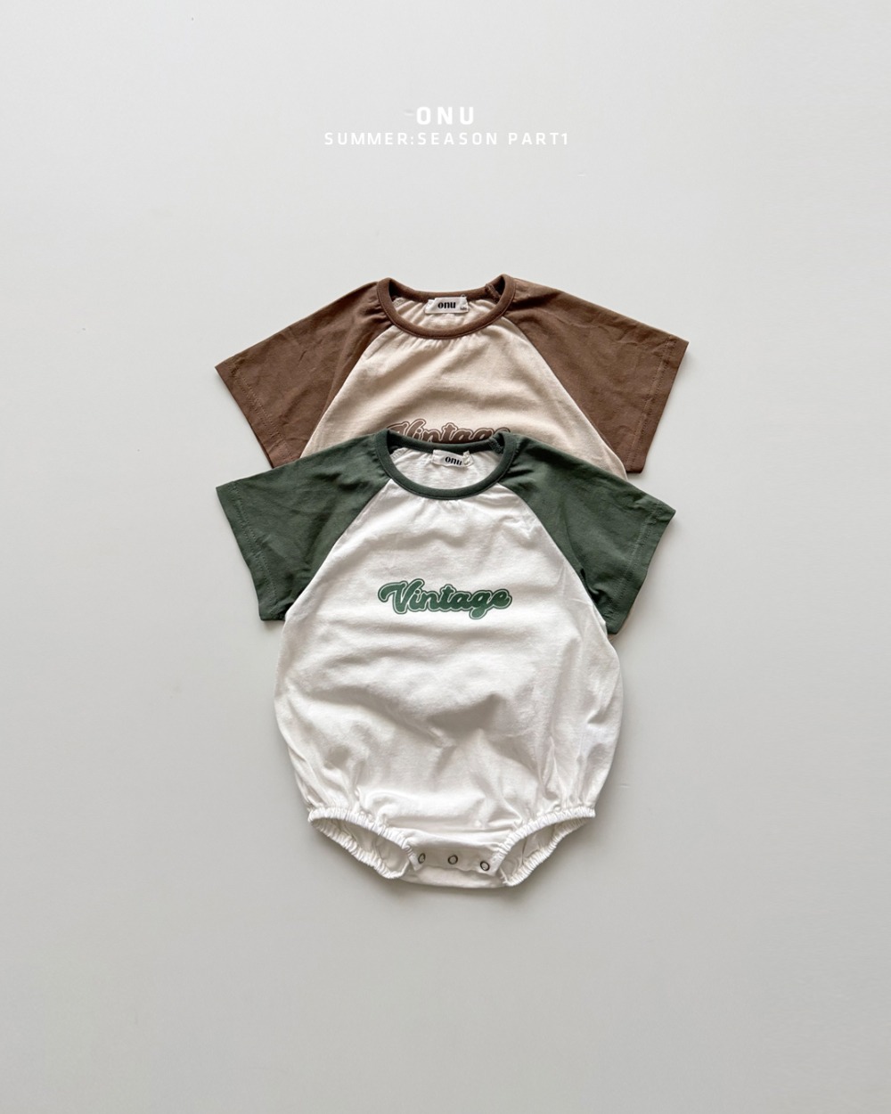 onu49｜(6m-12m) 撞色英字印花包屁衣