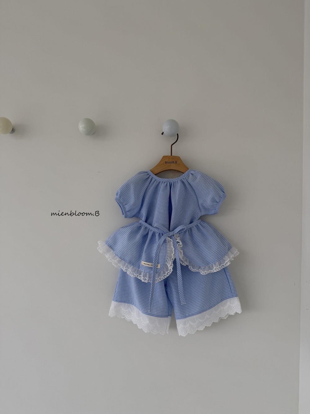 Bloom.b34｜(55cm-118cm) 格紋蕾絲花邊直筒長褲