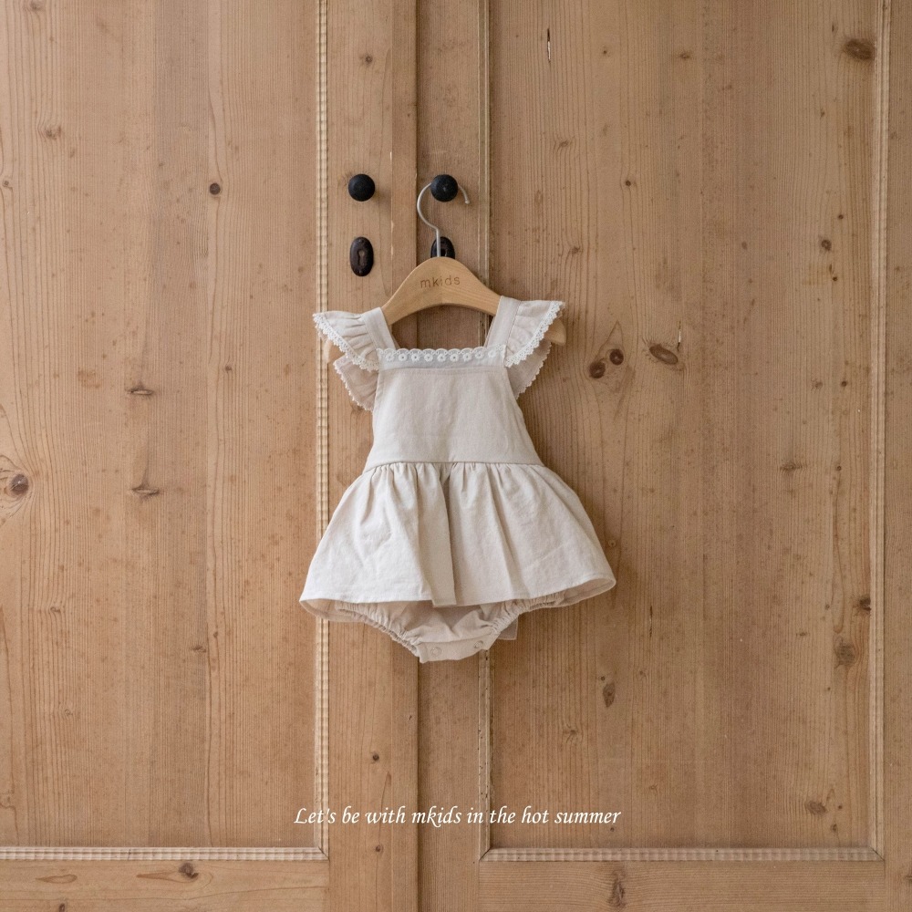 M-KIDS36｜(65-80cm) 綁帶摺邊包屁衣