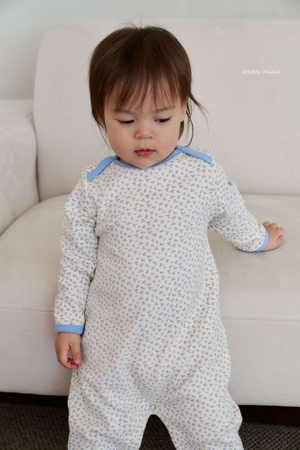 bebe nine08 (55cm-75cm) 2色碎花滾邊家居連身衣