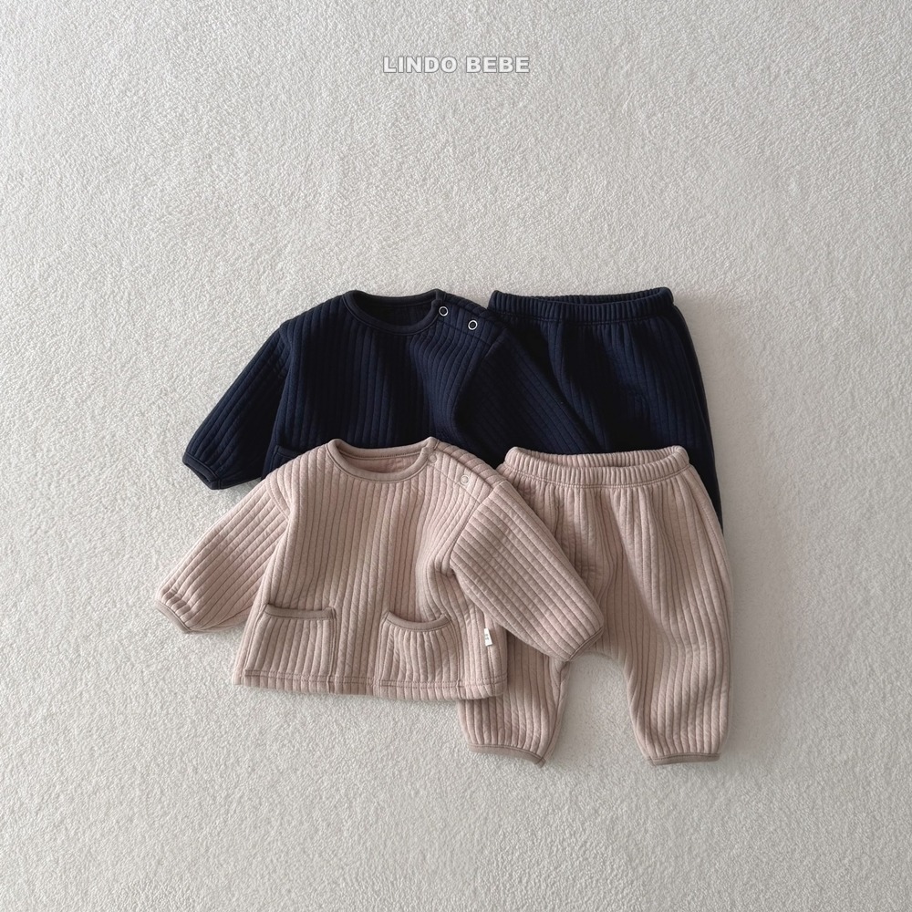 Lindo06｜(3m-18m) 壓紋開扣上衣套裝