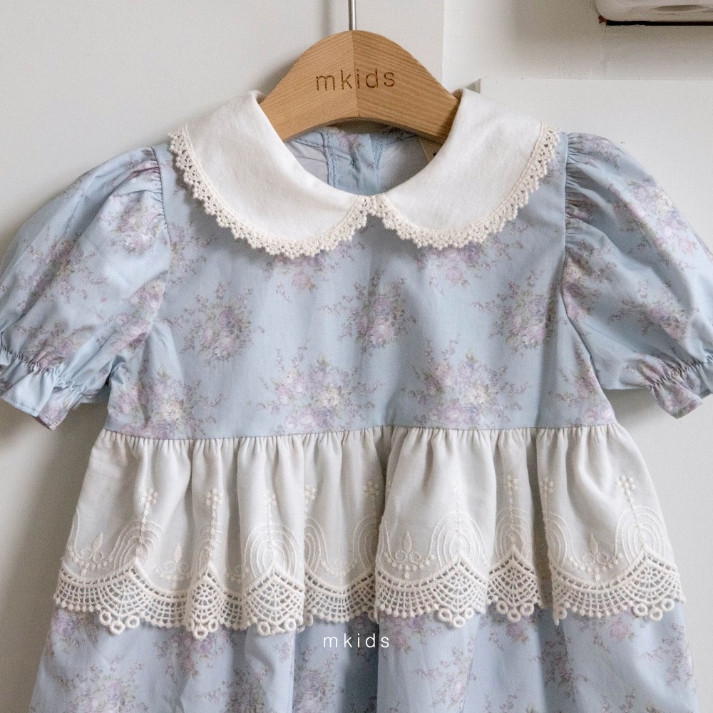 M-KIDS12｜(65-115cm) 歐式碎花滾邊洋裝