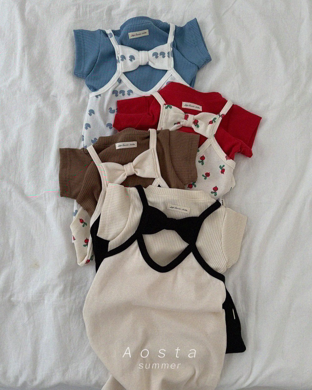 AOSTA46｜(6m-5y) 4款羅紋緞帶連身裙