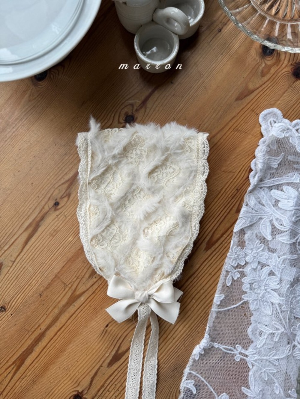 Marron 53｜(3m-18m) 宮廷蕾絲羽毛髮帶