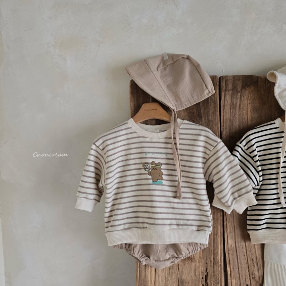 Choucream01｜(6m-18m) 羽球小熊條紋上衣