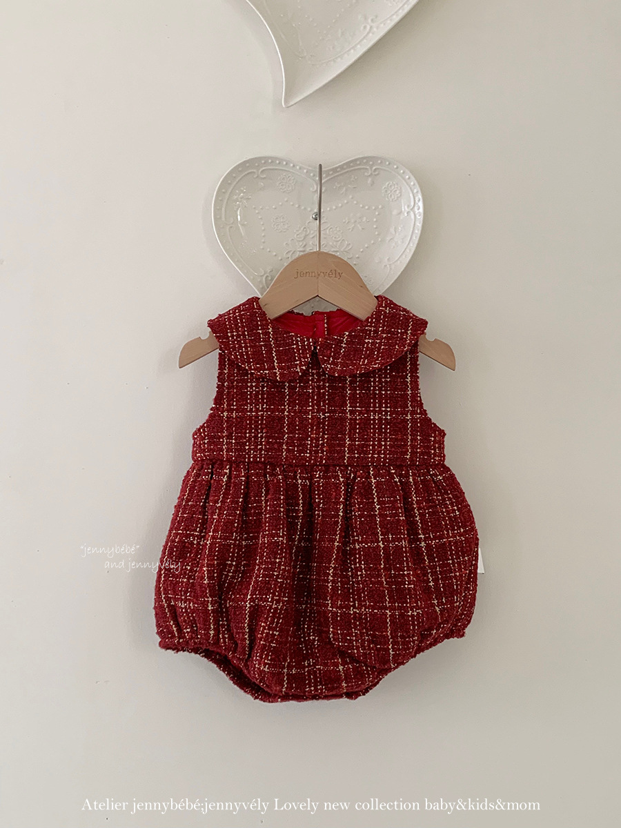 JE 656｜(66-90cm)  格紋翻領娃娃包屁衣