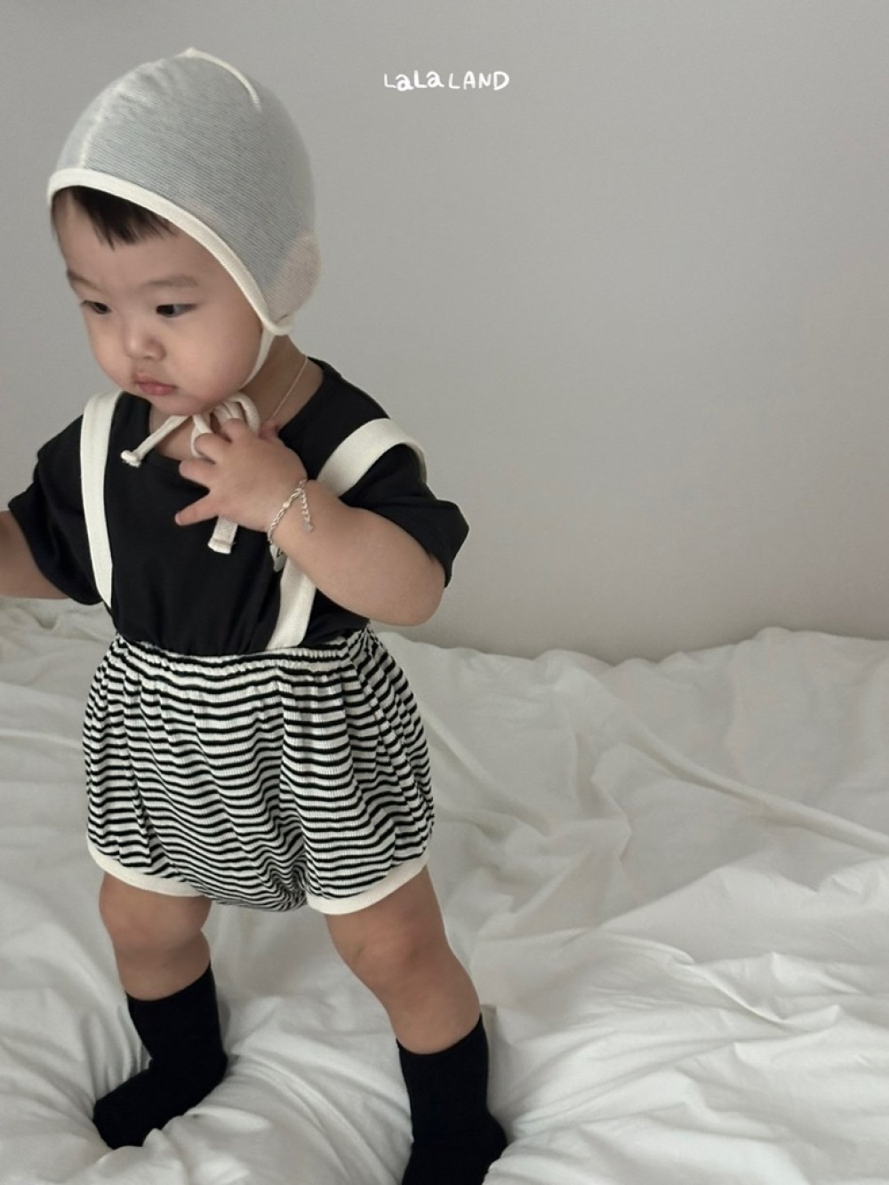 lala land03｜(3m-18m) 2色可拆式吊帶條紋燈籠褲