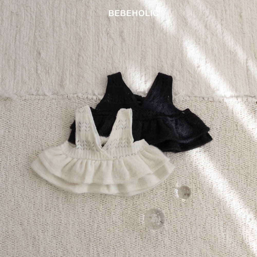 Bebe holic16｜(free) 針織V領荷葉裙襬背心
