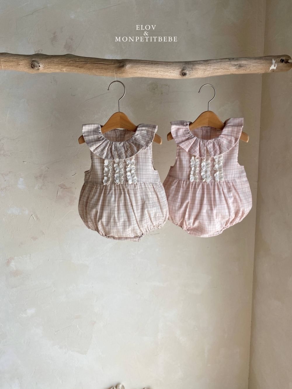 Mon petit09｜(66-90cm) 法式格紋蕾絲花邊包屁衣