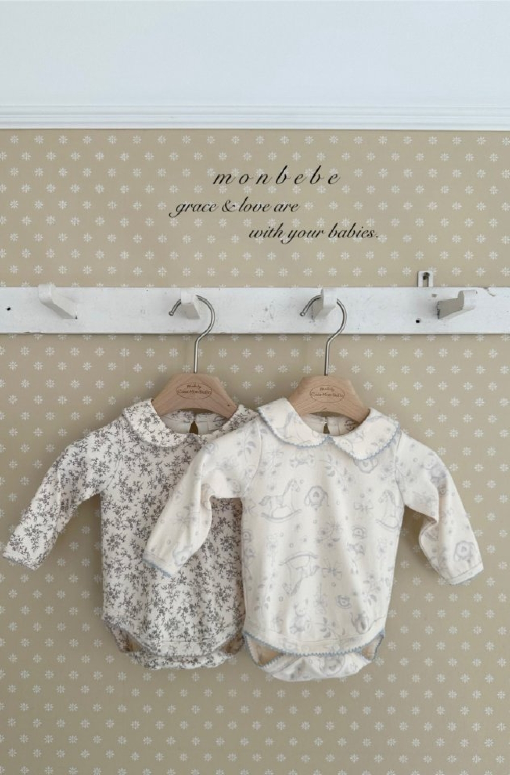 MONBEBE11｜(3m-24m) 滾邊北歐印花包屁衣
