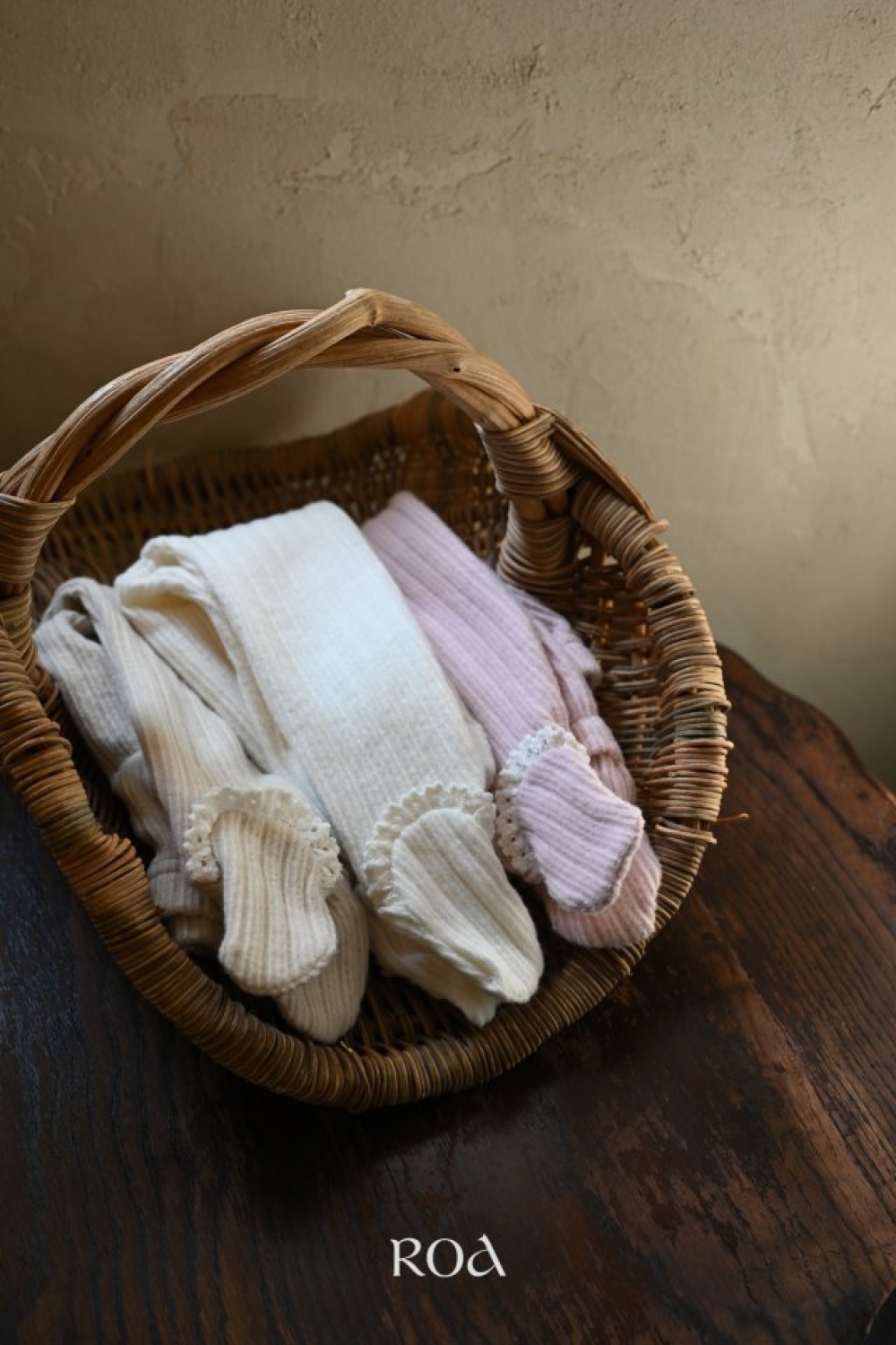 ROA33｜(6m-18m) 3色蕾絲羅紋褲襪