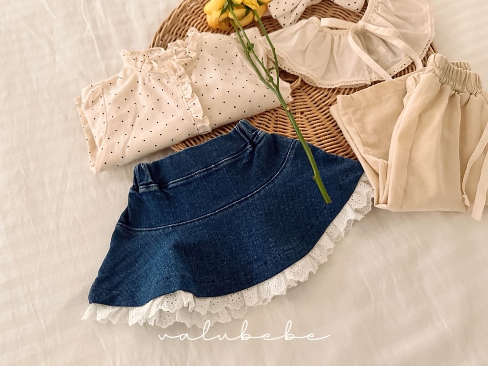 Valubebe24｜(65-90) 蕾絲滾邊牛仔裙