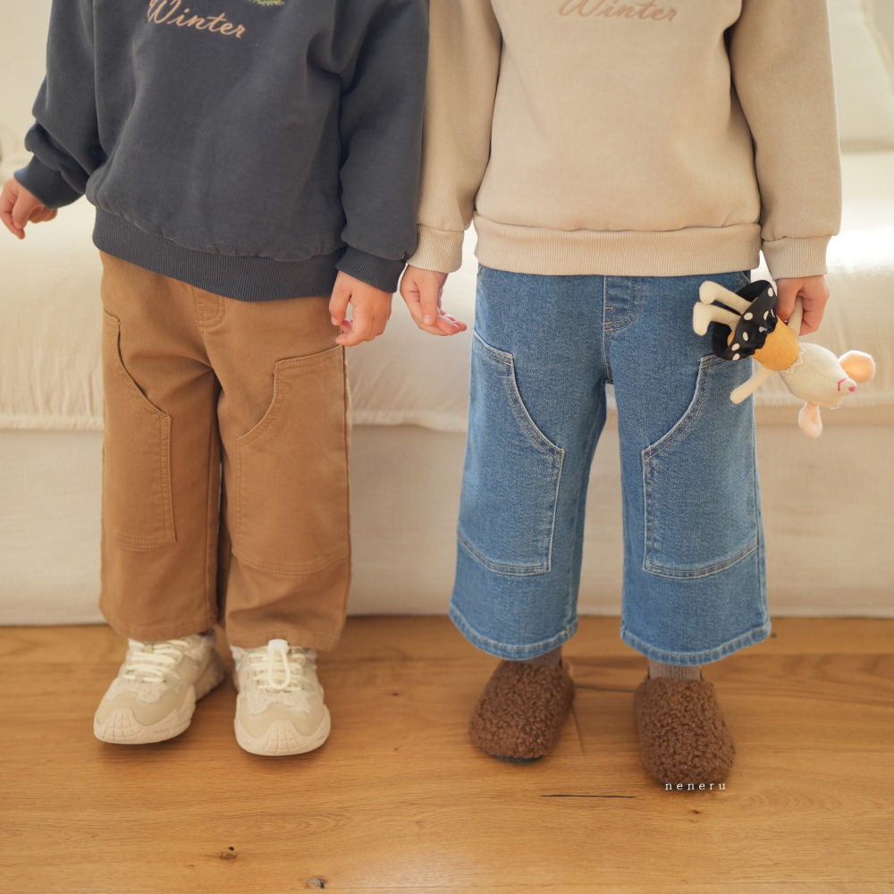 neneru20｜(70cm-125cm) 3色雙口袋直筒長褲