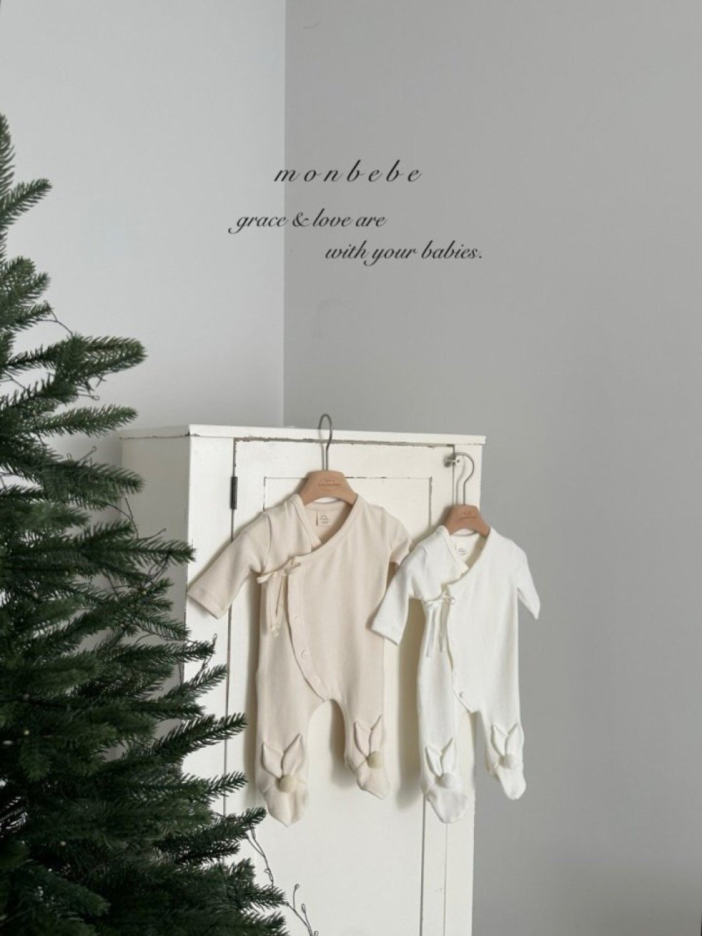MONBEBE15｜(0m-6m) 新生兒綁帶排扣連身衣