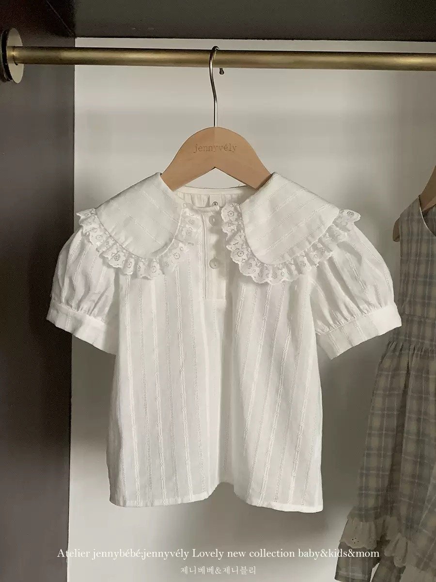 JE58｜(73-130cm) 蕾絲翻領花邊襯衫