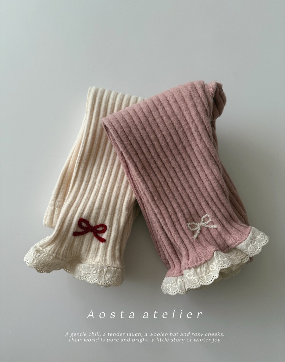 AOSTA08｜(6m-5y) 磨毛蝴蝶蕾絲緊身褲