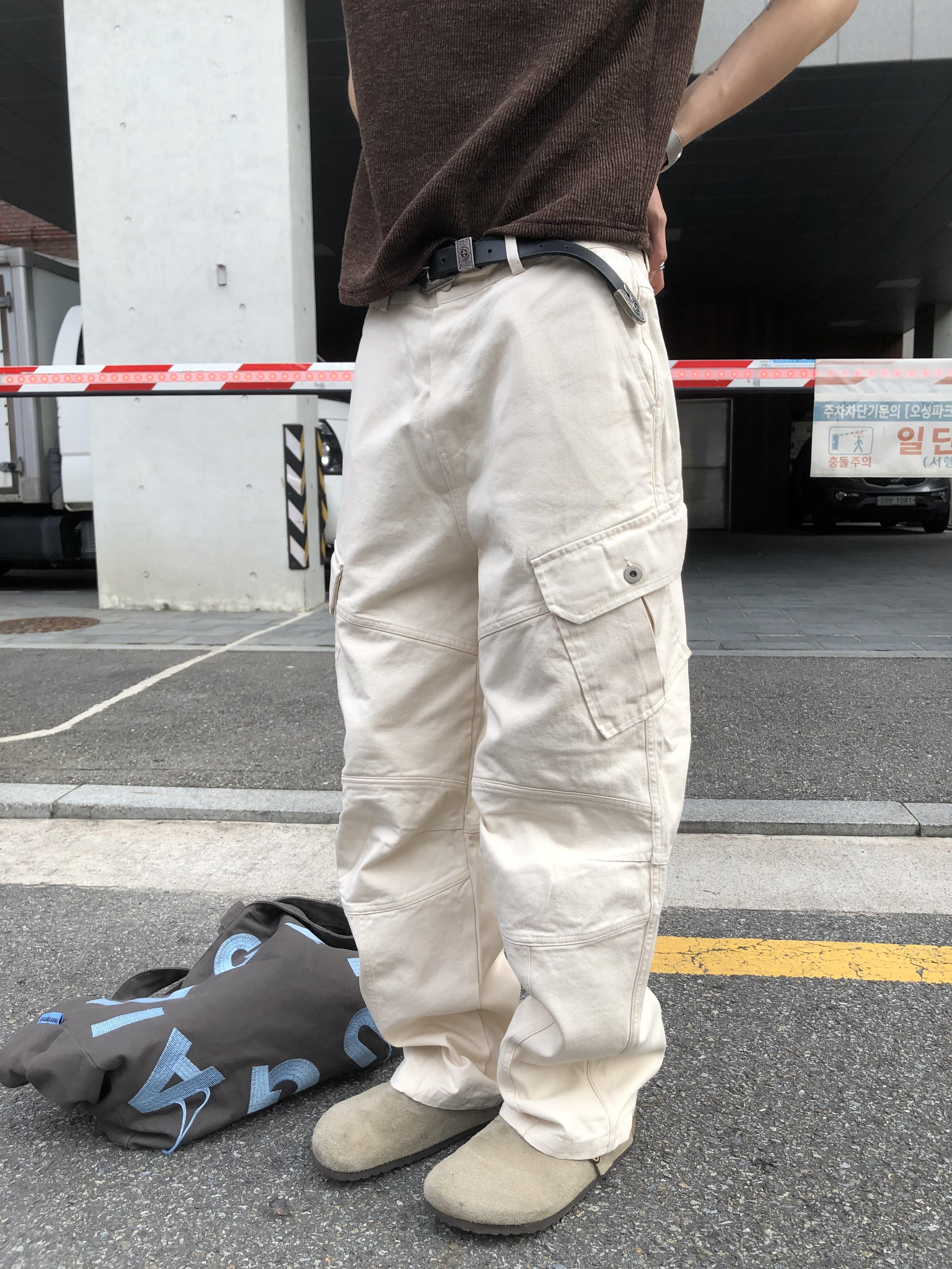 高級休閒感 雙層縫線 斜線造型 直筒微寬 工裝褲 - 3C