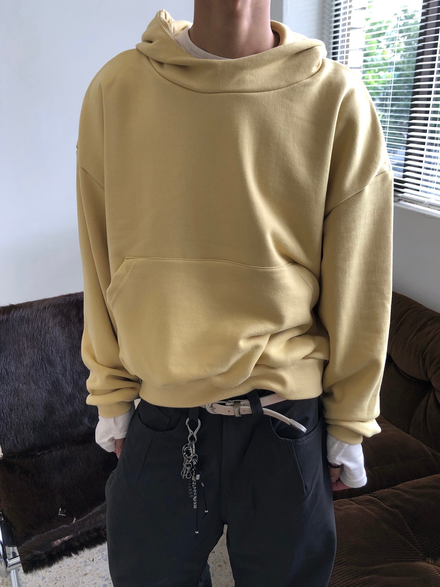 霧感 半月高領 短版 帽T - 3C