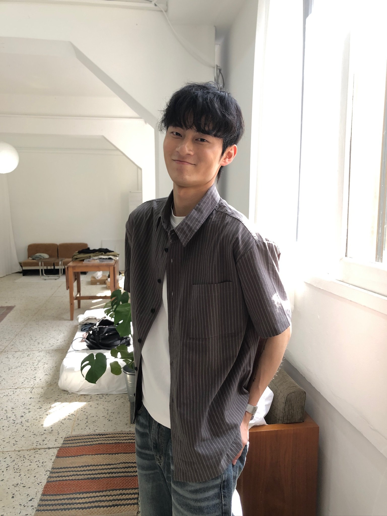 夏日涼感 復古條紋 微短版 短袖襯衫 - 2C