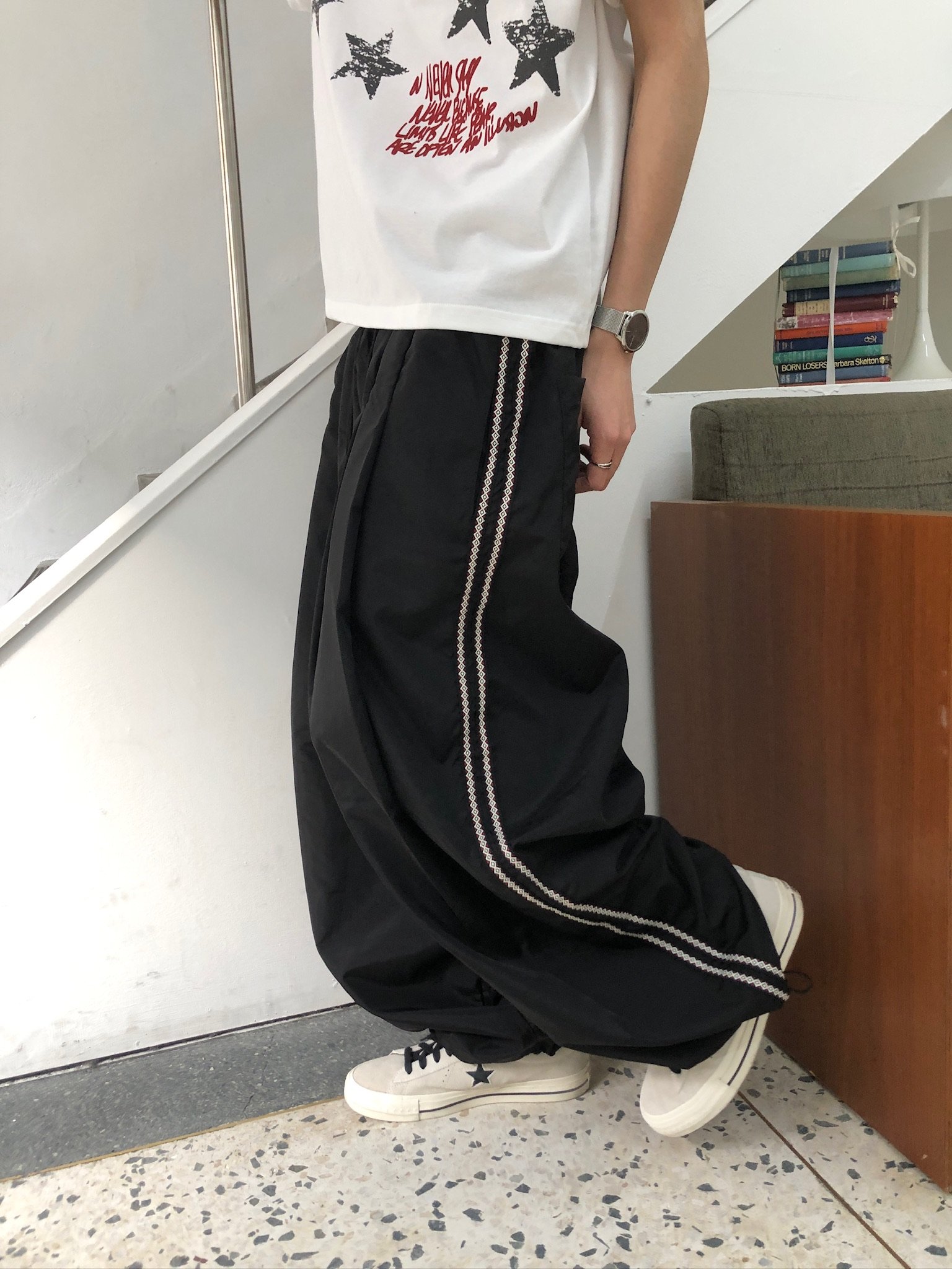 微反光 印第安條紋 涼感 尼龍寬褲 - 3C