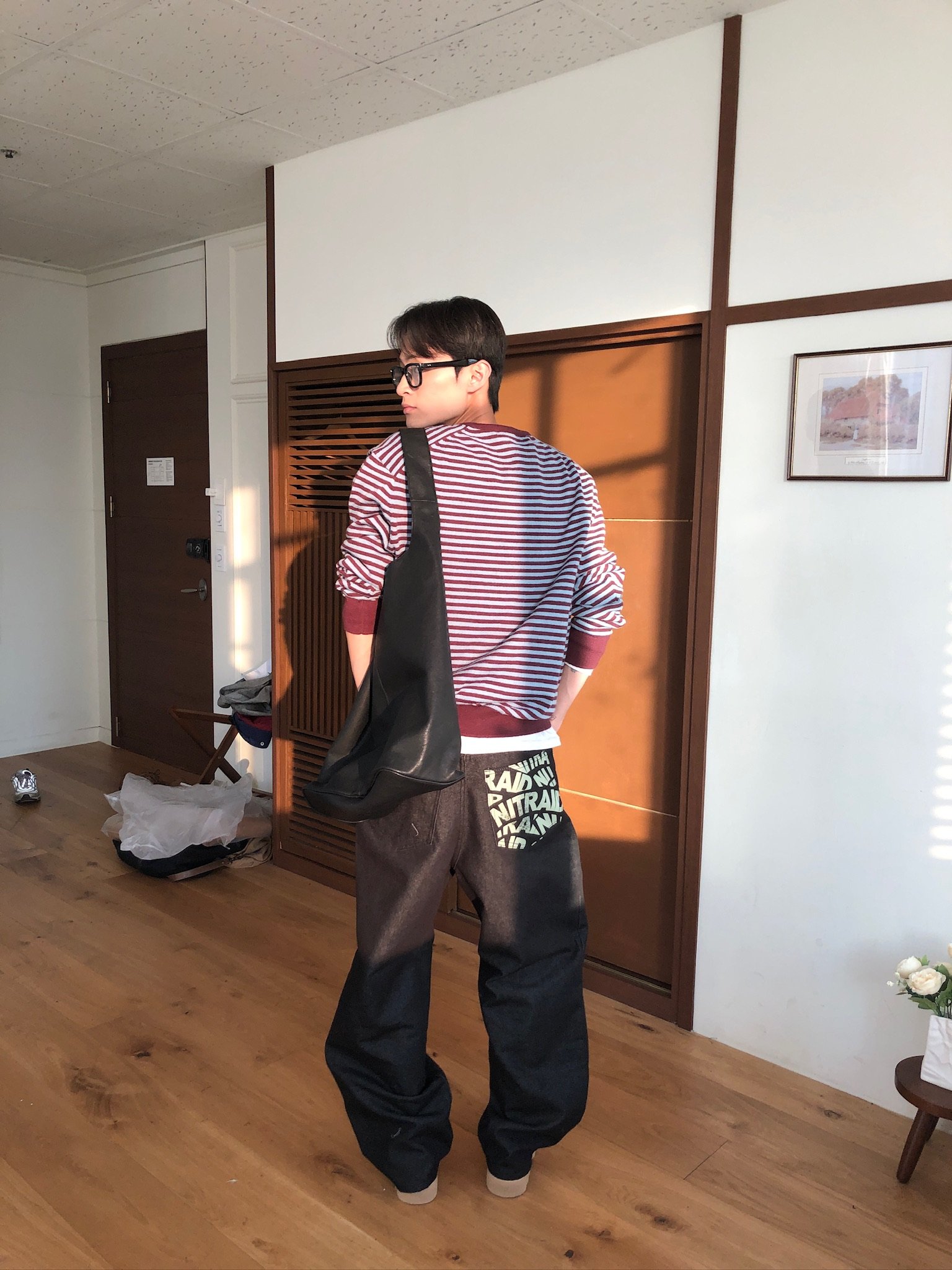 率性街頭 口袋印刷設計 牛仔寬褲 - 2C