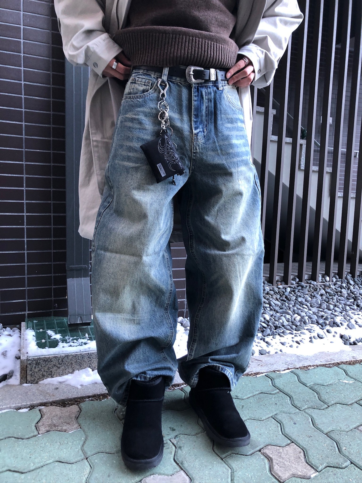 韓系休閒 漸層水洗 寬版 牛仔褲 - 3C