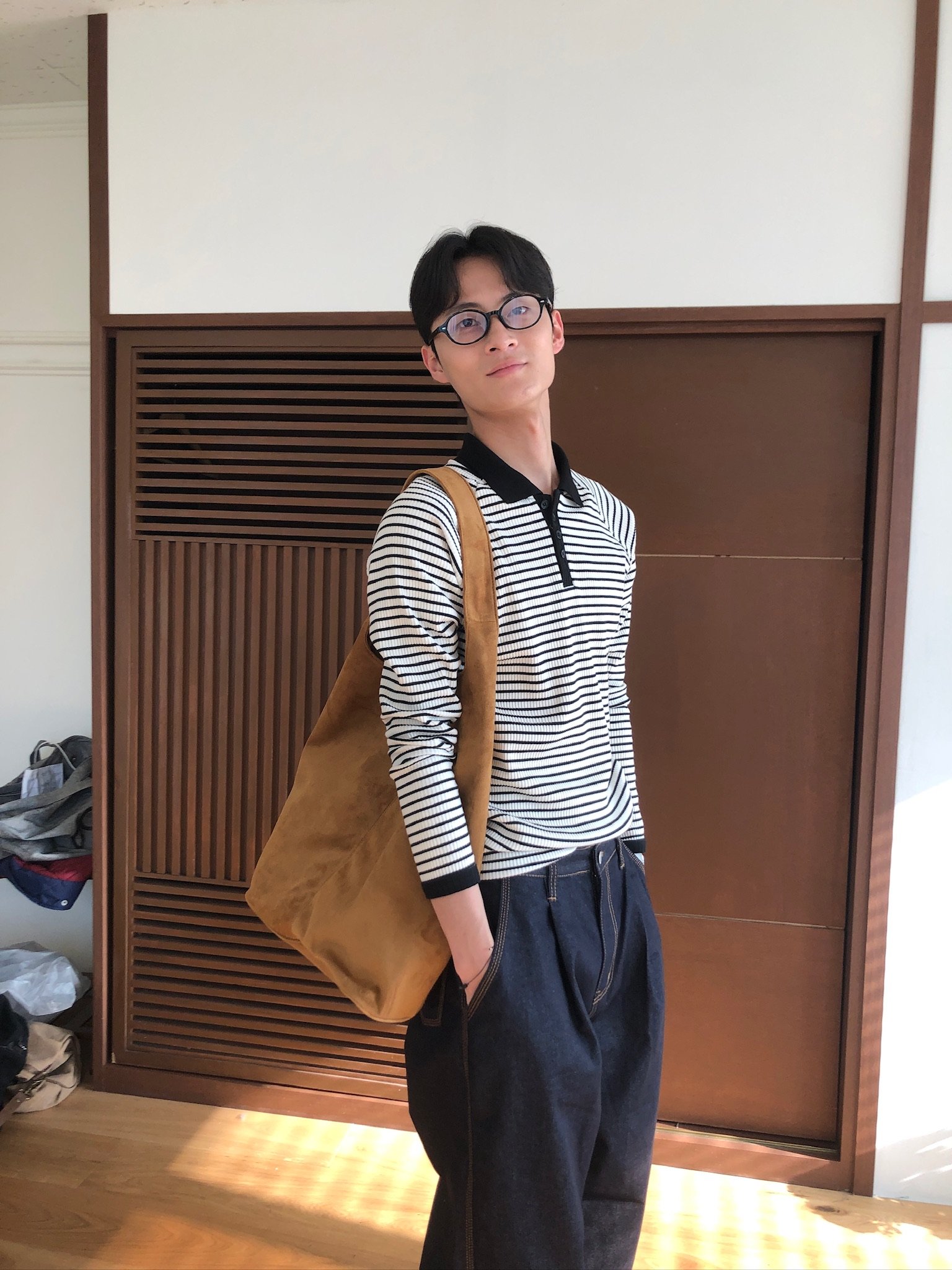 經典條紋 亨利領 修身版型 翻領 貼身 長袖 - 3C