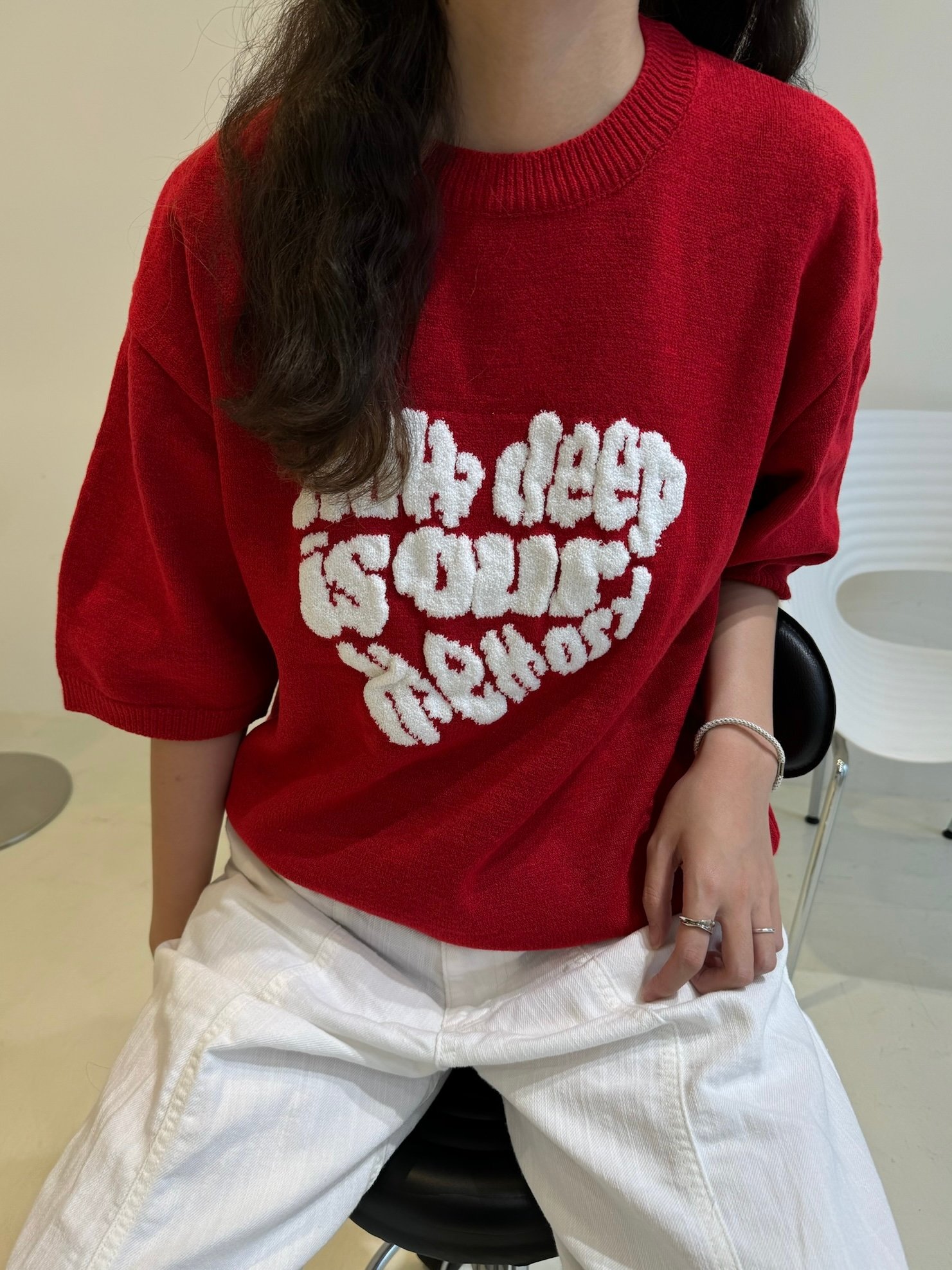 (白色現貨) (UNISEX) 愛心短版 針織衫 - 4C