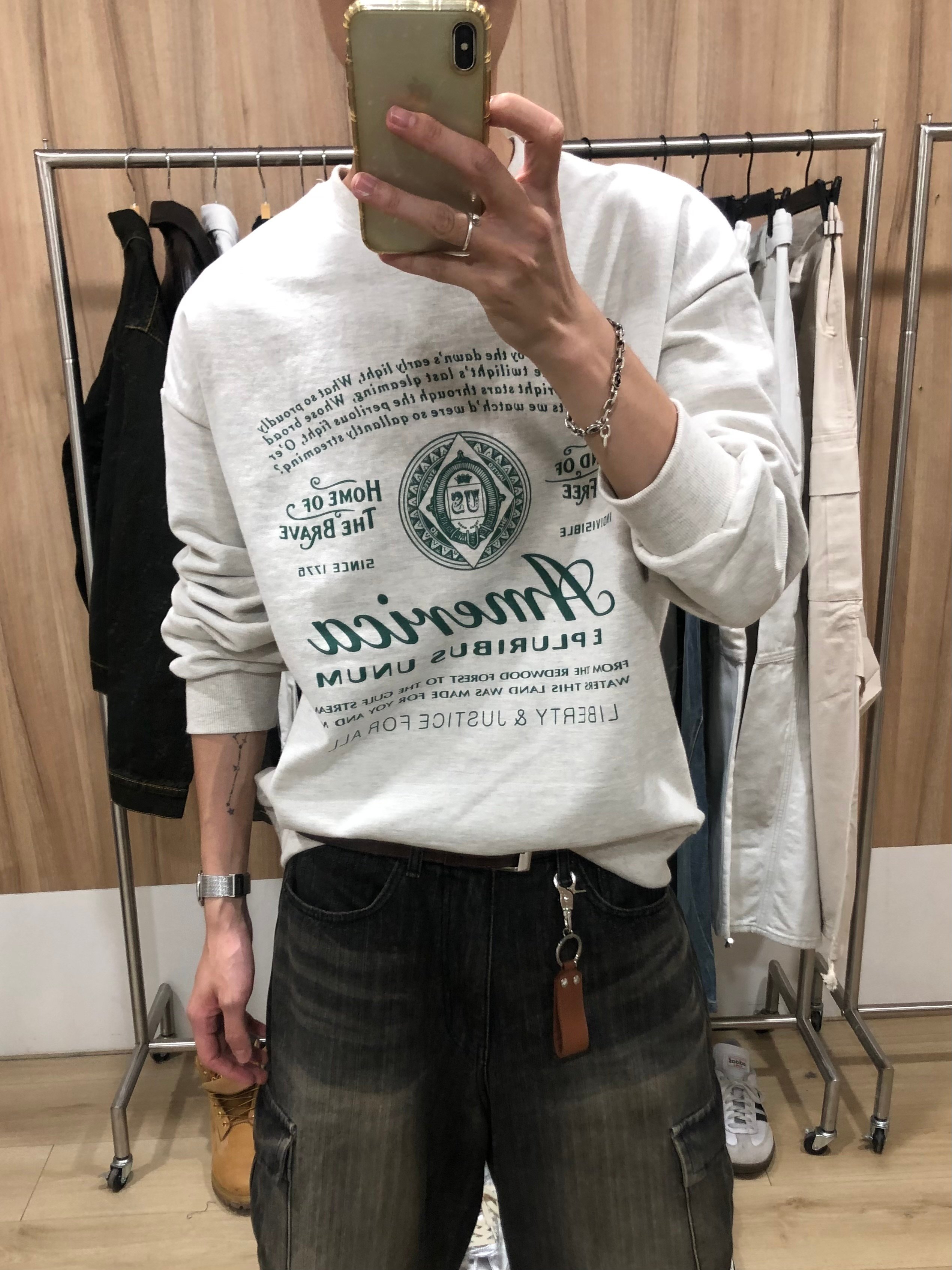 (象牙白,燕麥色現貨) (Unisex) America 美式印刷 大學T - 5C
