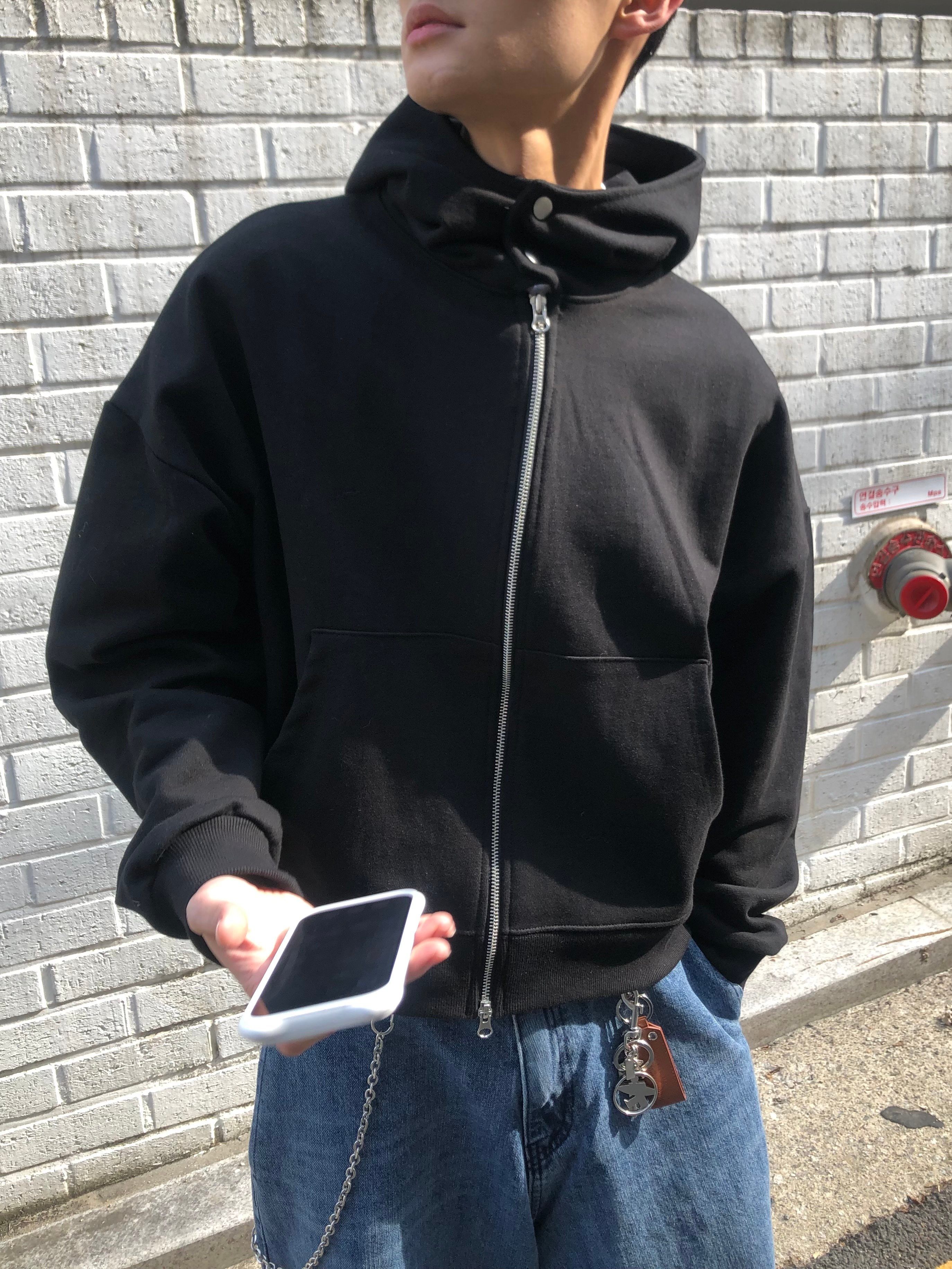 極簡主義 短版 休閒 按扣連帽外套 - 2C