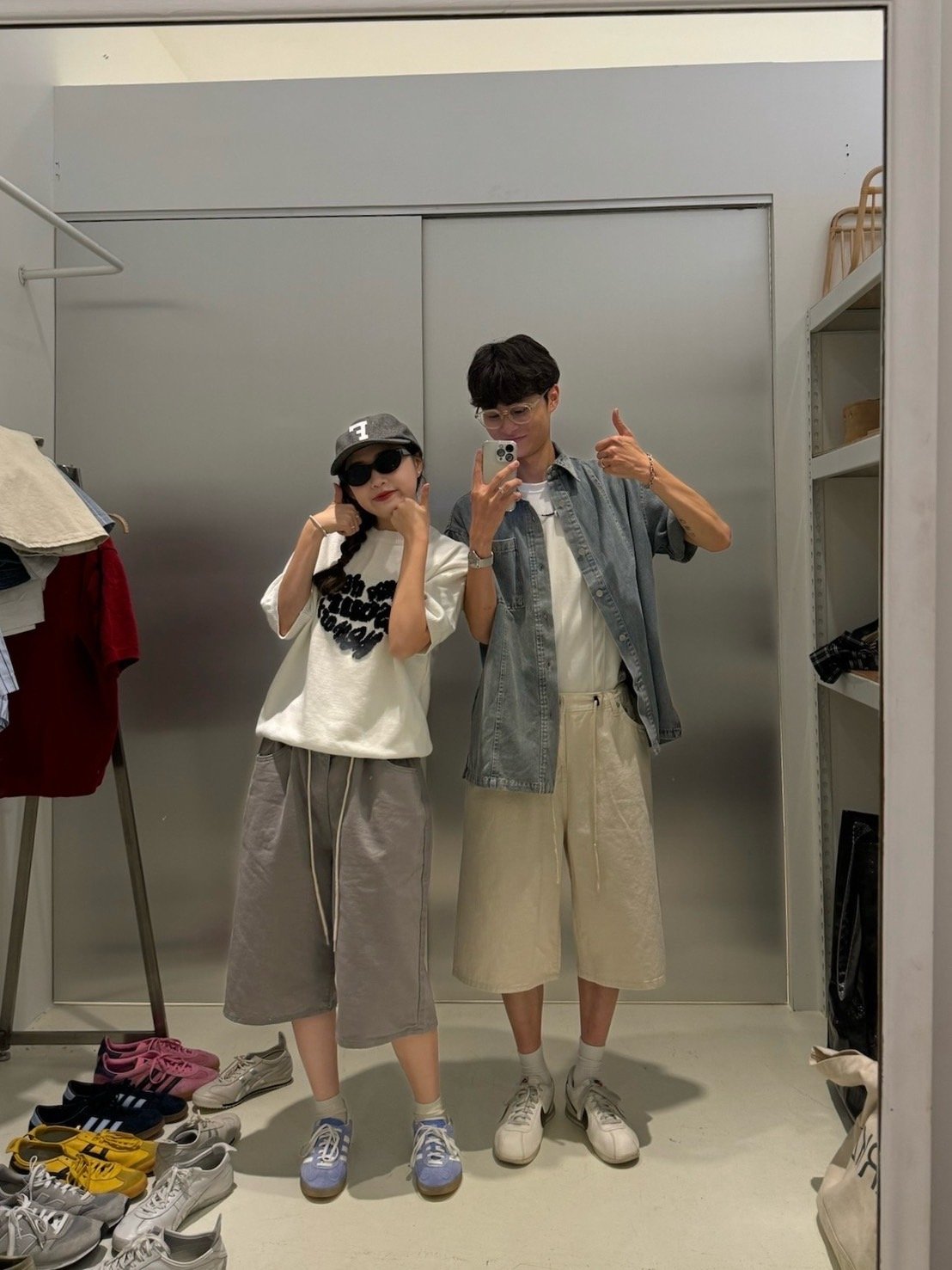 (UNISEX) 束腰抽繩 素色7分褲 - 2C