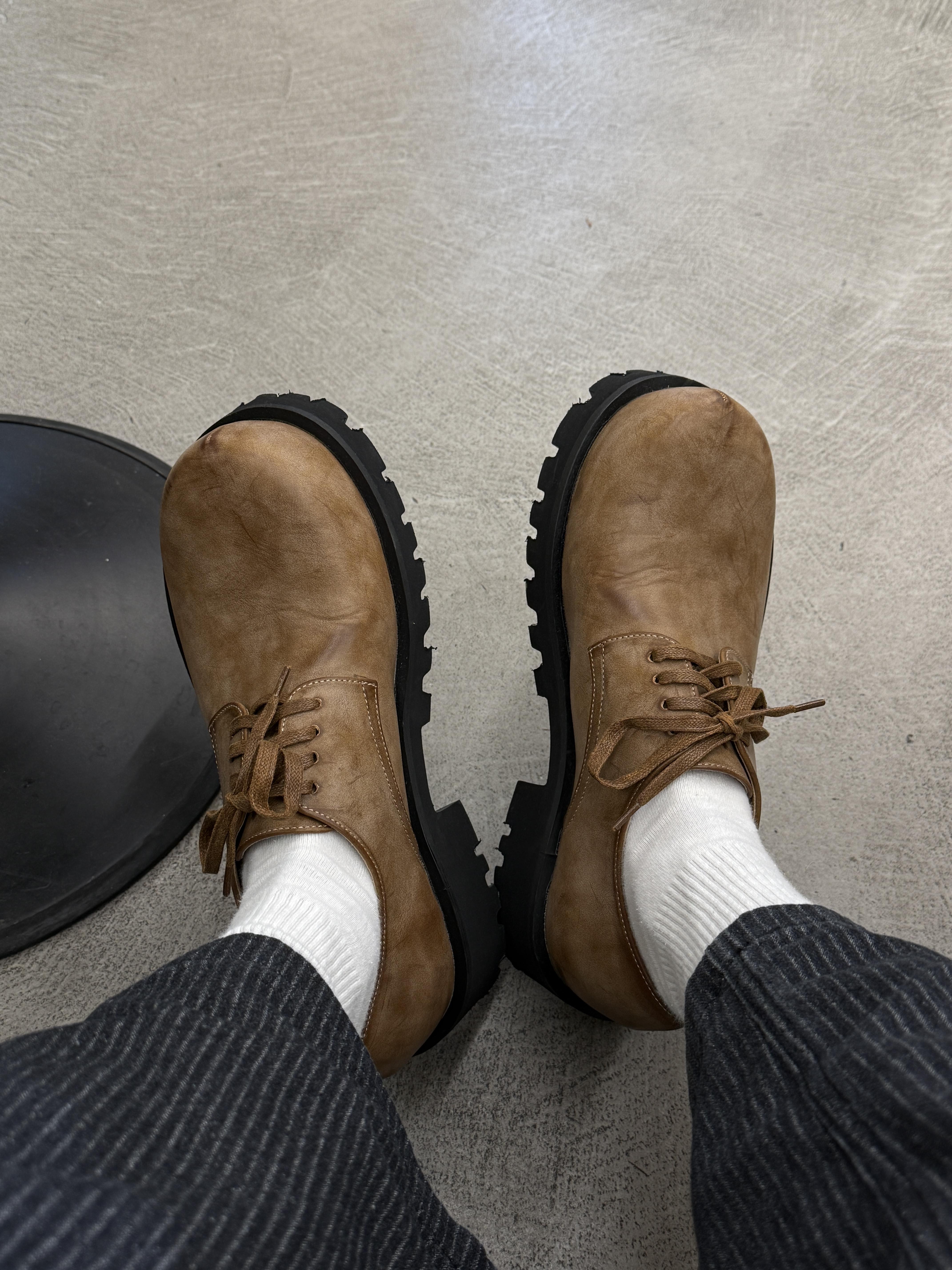 高級氛圍 復古水洗 人生 增高皮鞋 - 1C