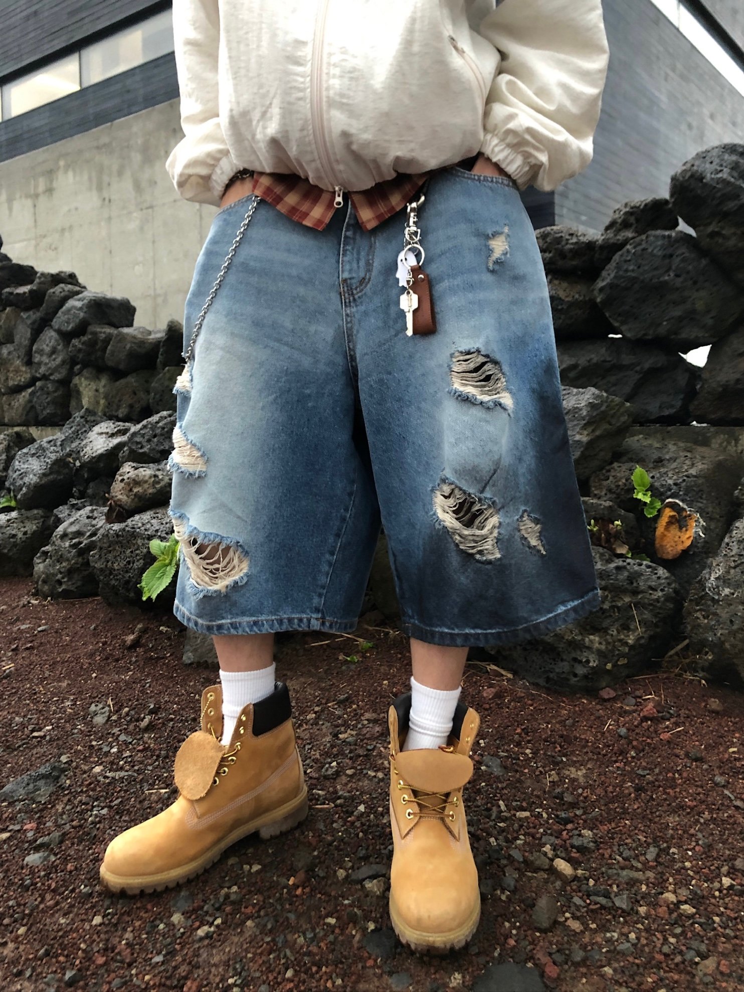 786 破壞水洗 復古渲染 百慕達 牛仔短褲 - 1C