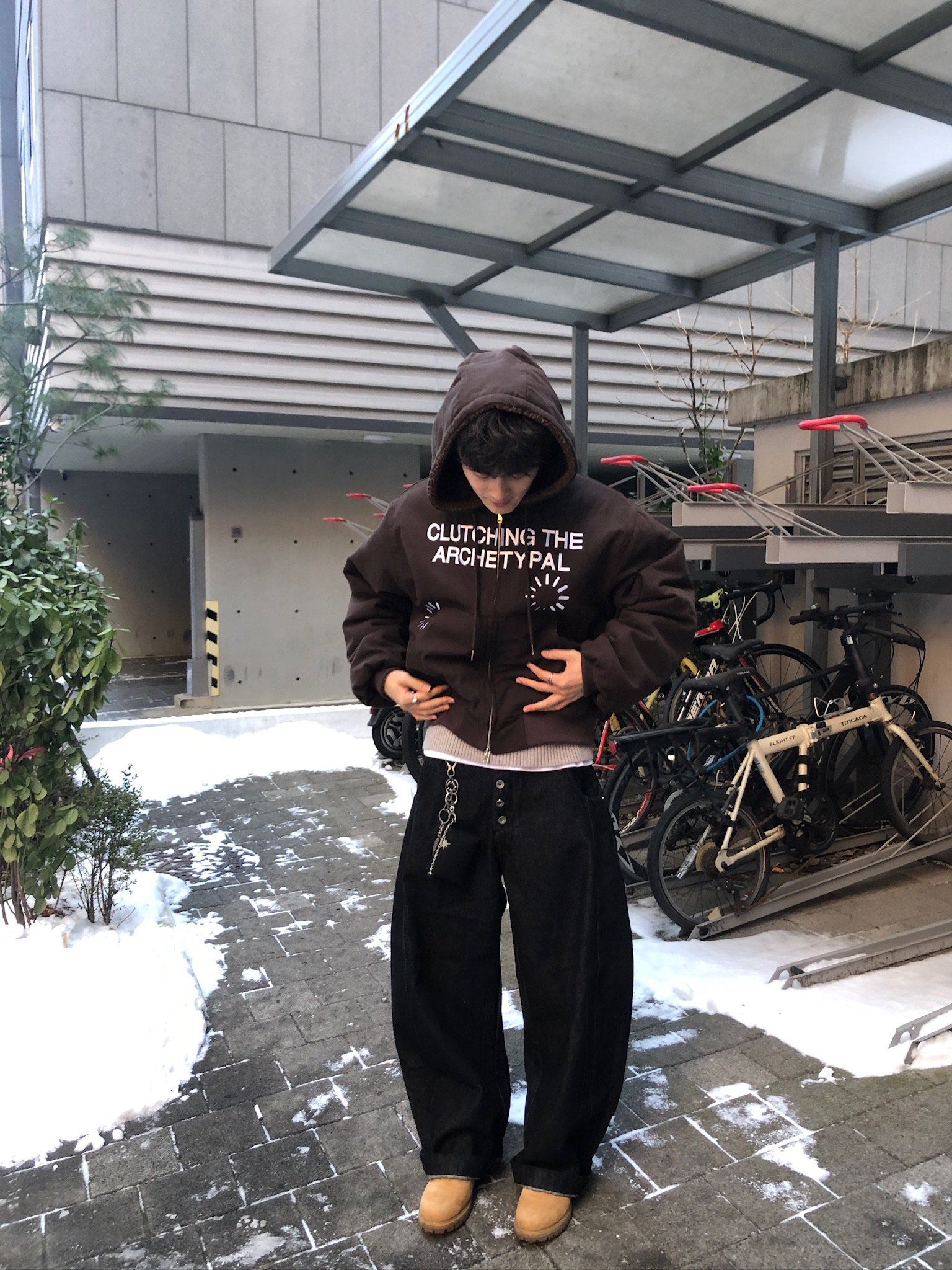 日系街頭 假鈕扣 原牛 寬褲 - 2C