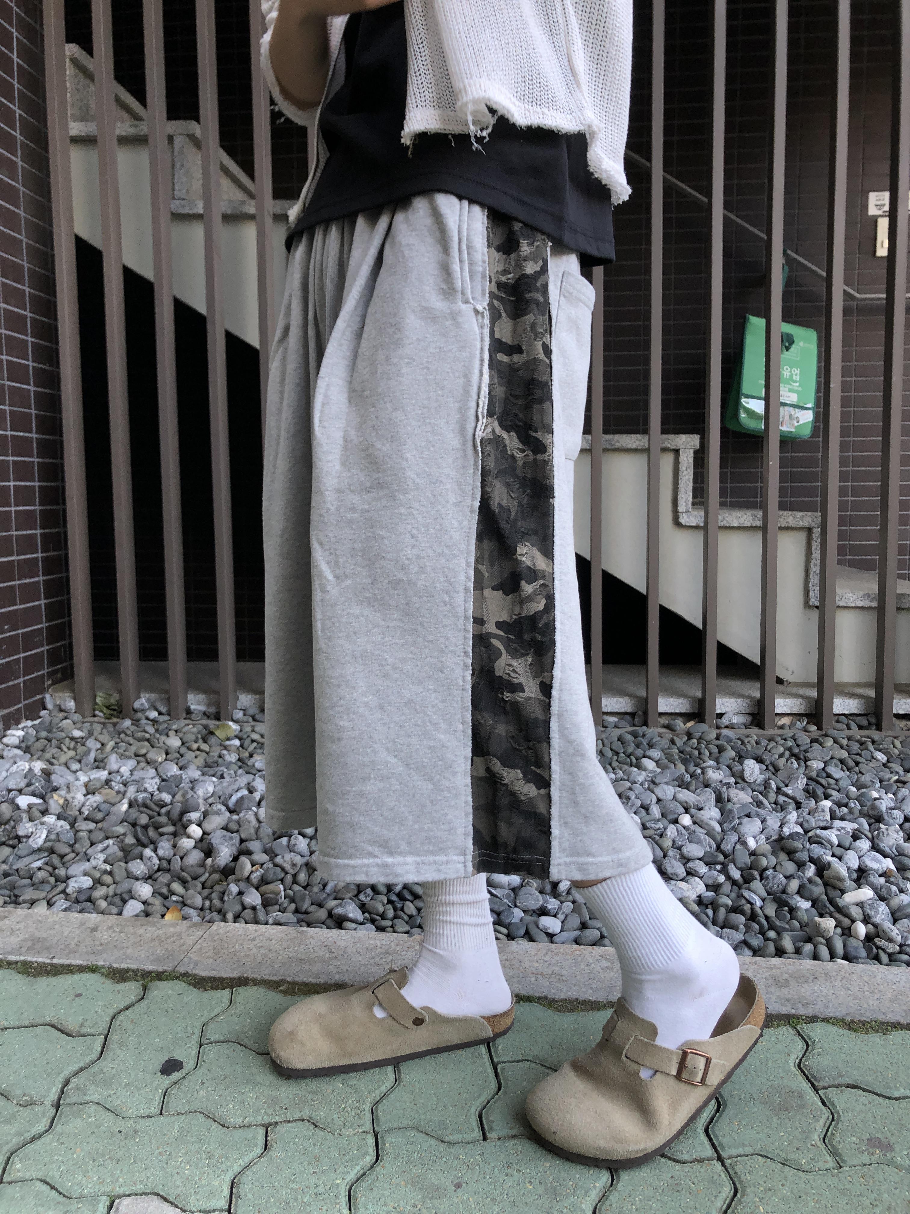側邊迷彩 不收邊感 百慕達 寬版 短棉褲 - 3C