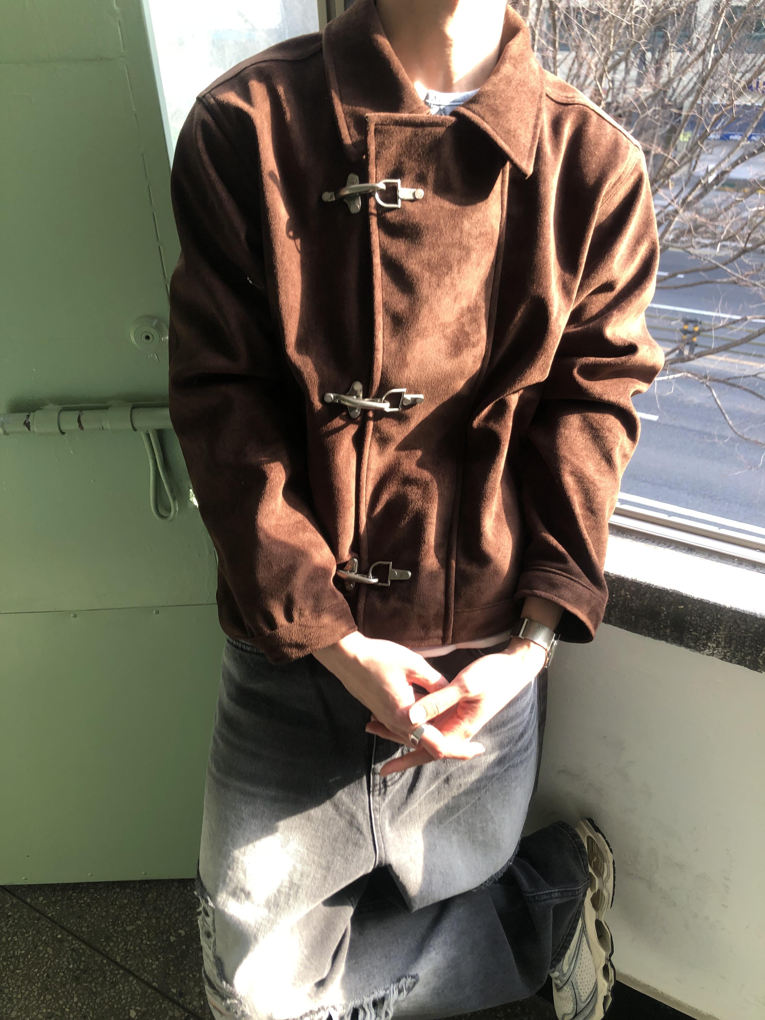 街頭潮流 消防扣 麂皮 短版 薄夾克 - 2C