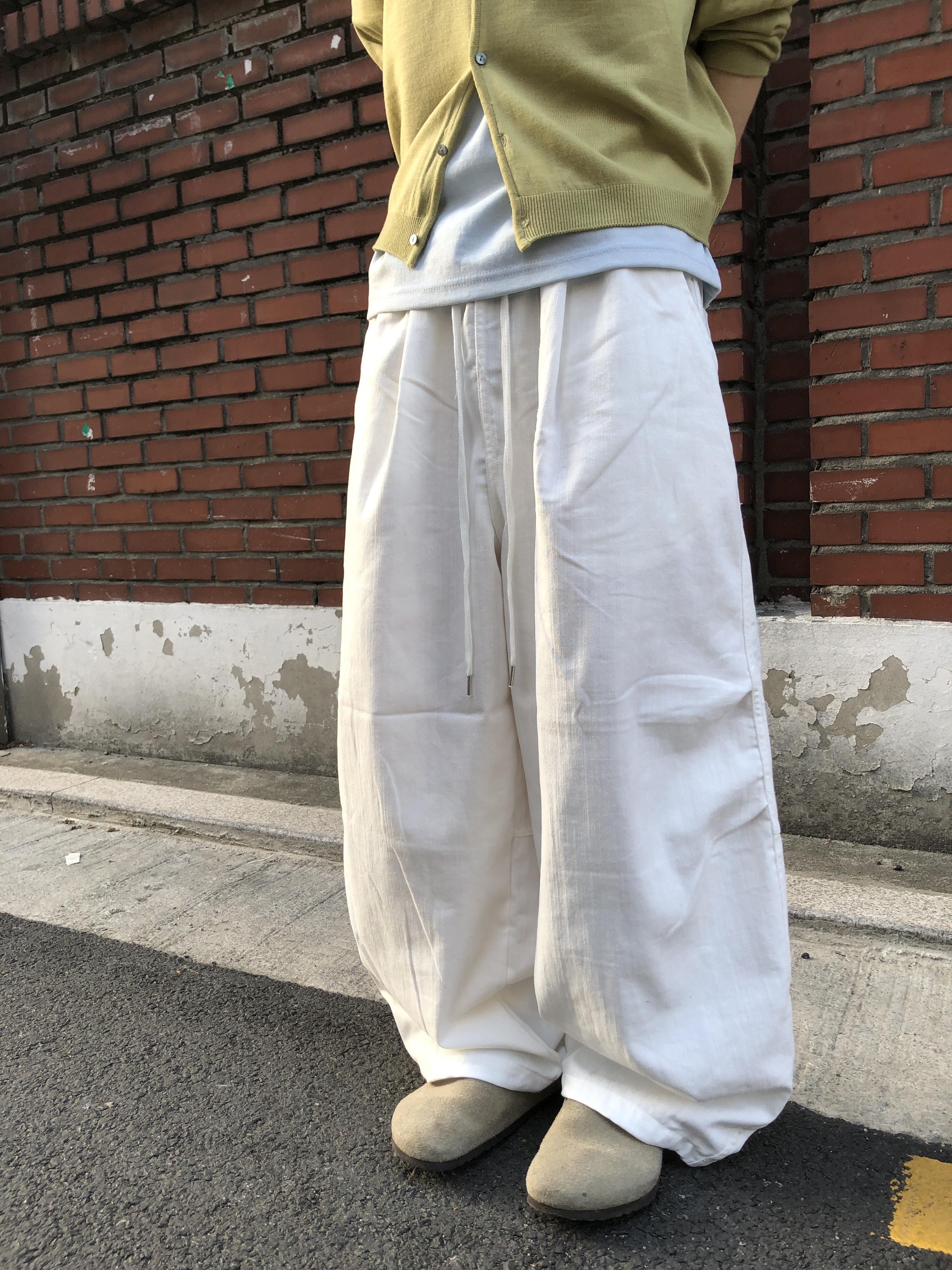 夏天必備 亞麻親膚 雙層抓皺 牛仔 寬褲 - 2C