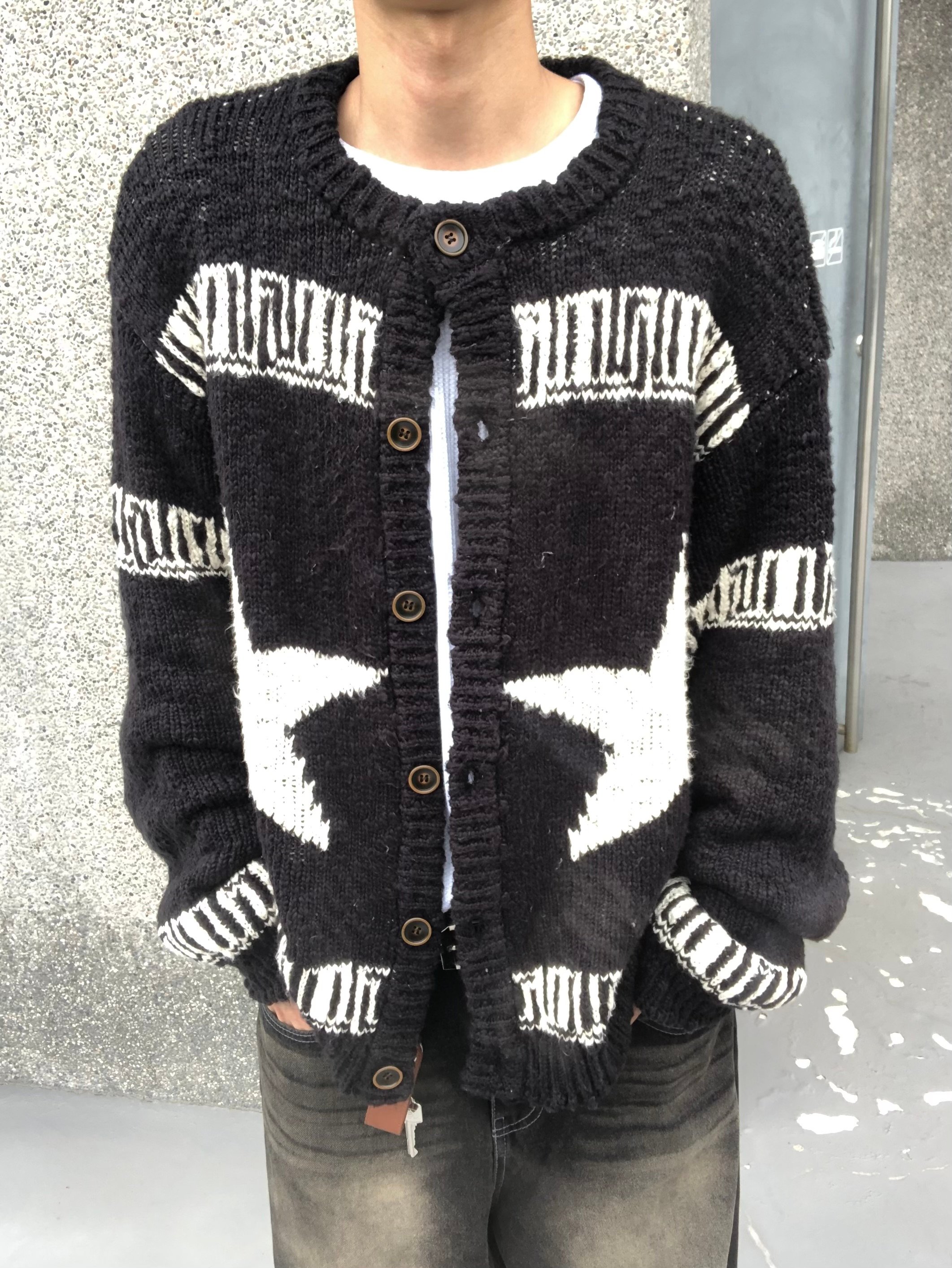 (黑色現貨)USA Star 厚針織 開襟外套 - 2C