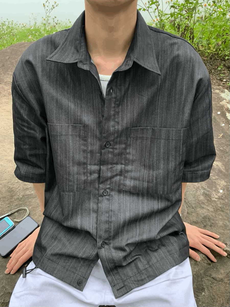 工作雙口袋 繫帶襯衫 - 6C