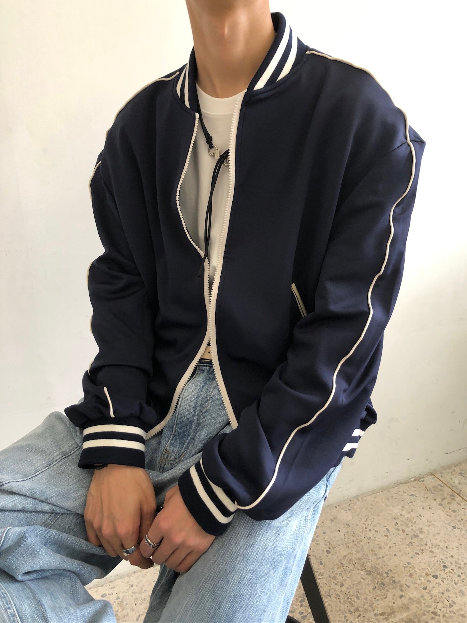 高級街頭 鬆弛神衣 邊線 棒球外套 - 2C