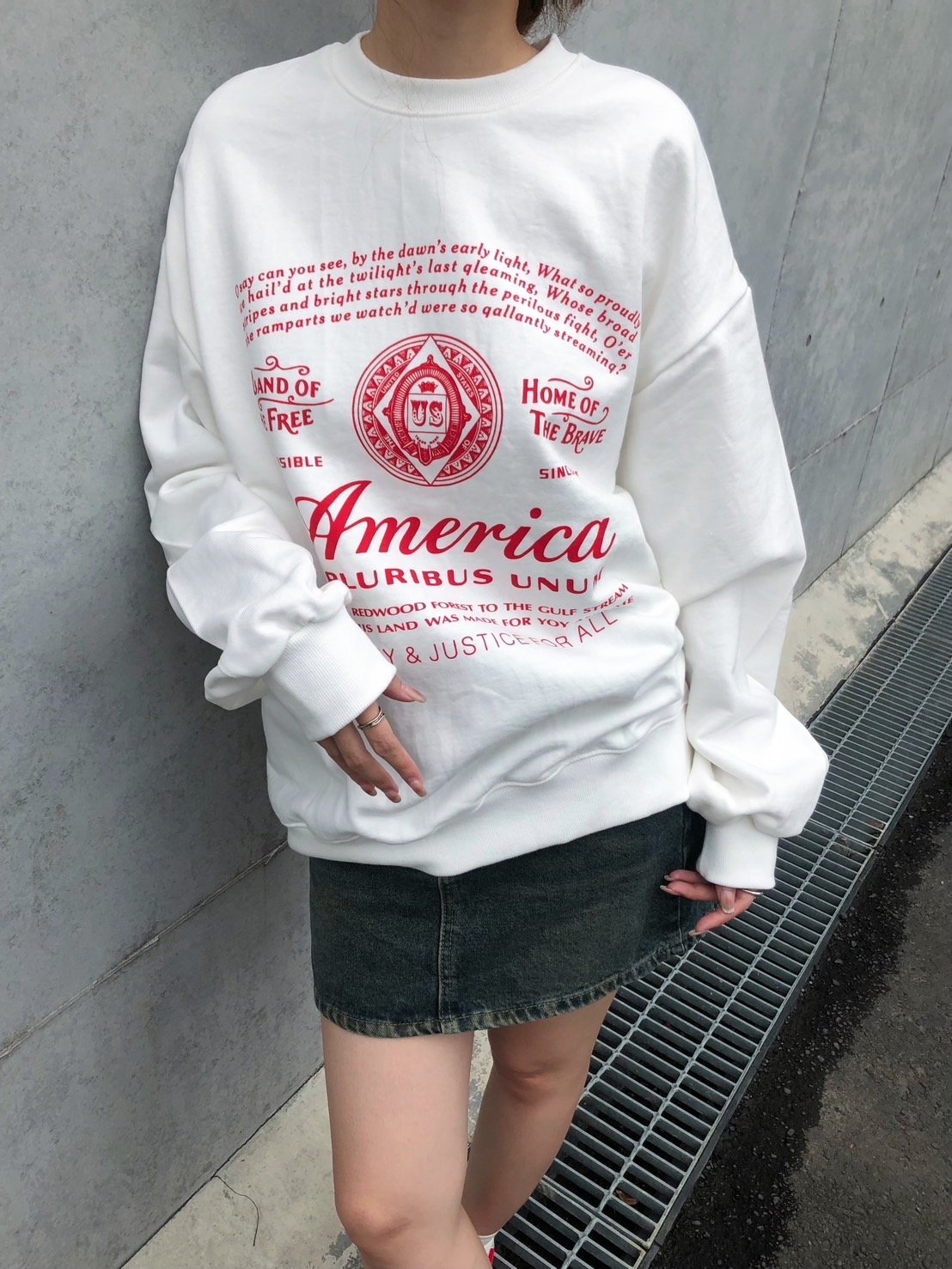 (象牙白,燕麥色現貨) (Unisex) America 美式印刷 大學T - 5C