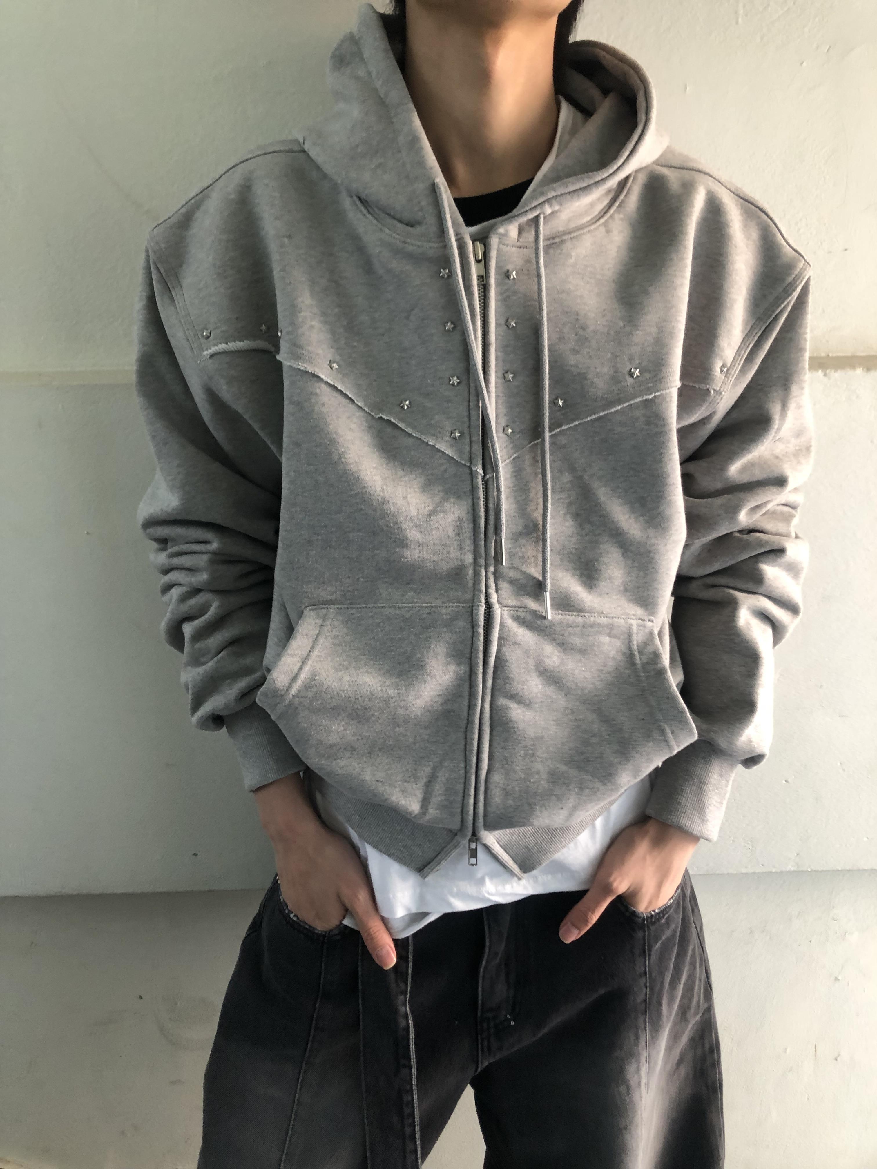 高級棉 銀河星形卯釘 指套 短版 連帽外套 - 3C